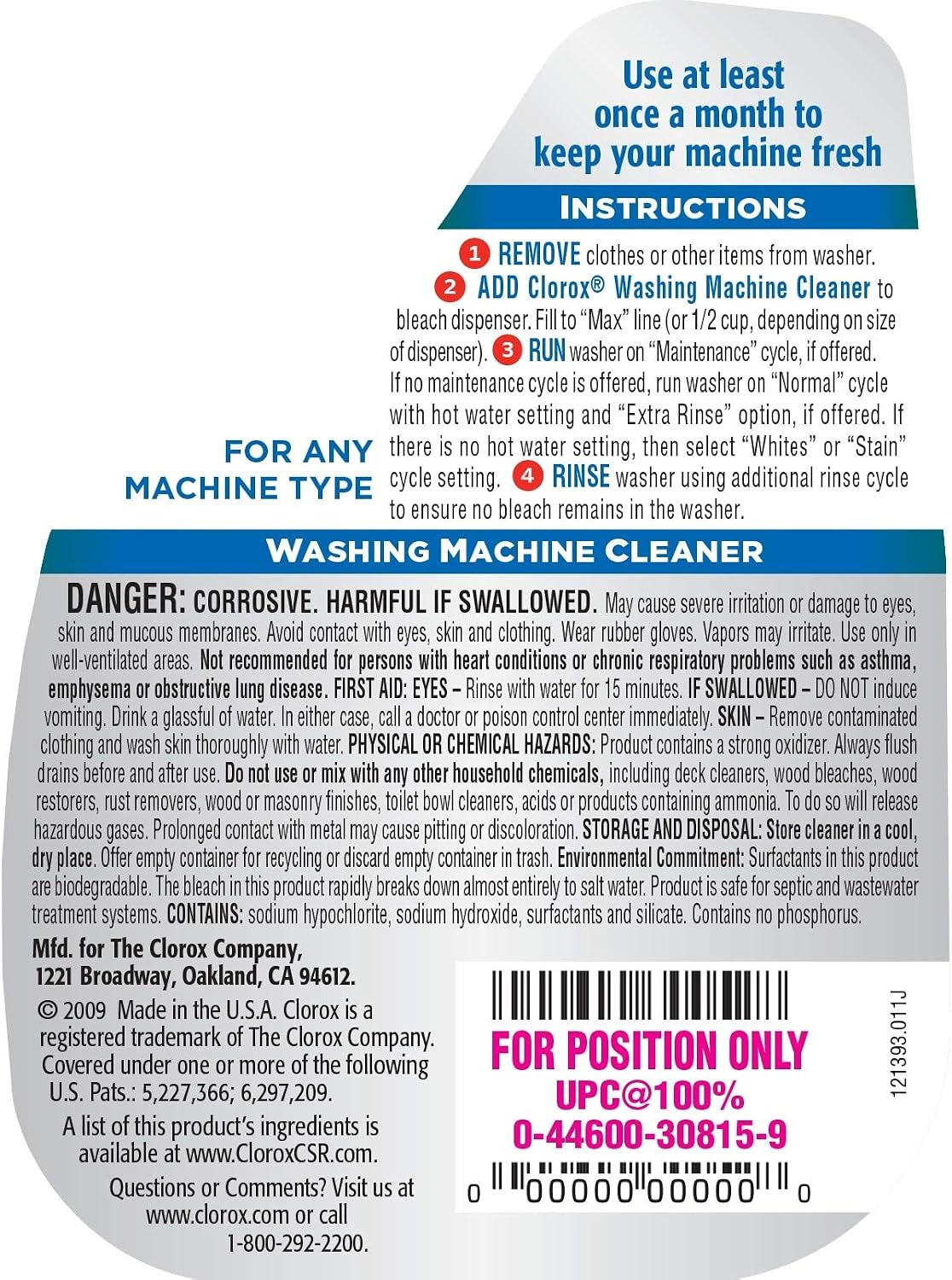 Clorox Washing Machine Cleaner, 30 Ounce Bottle (Package May Vary)