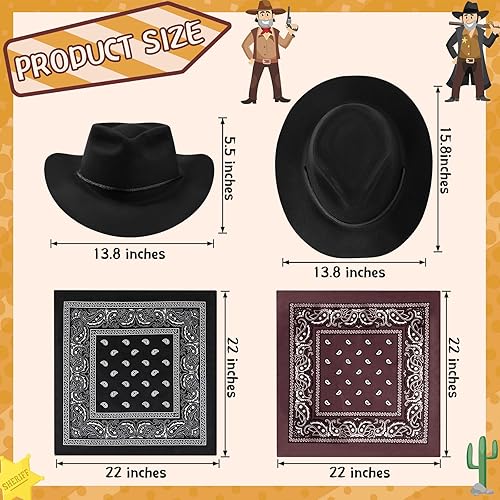 Miniatura 2 de Hillban Paquete de 48 sombreros de vaquero y bandanas, sombreros de vaquero de plástico de fieltro para mujeres y hombres, suministros de fiesta del