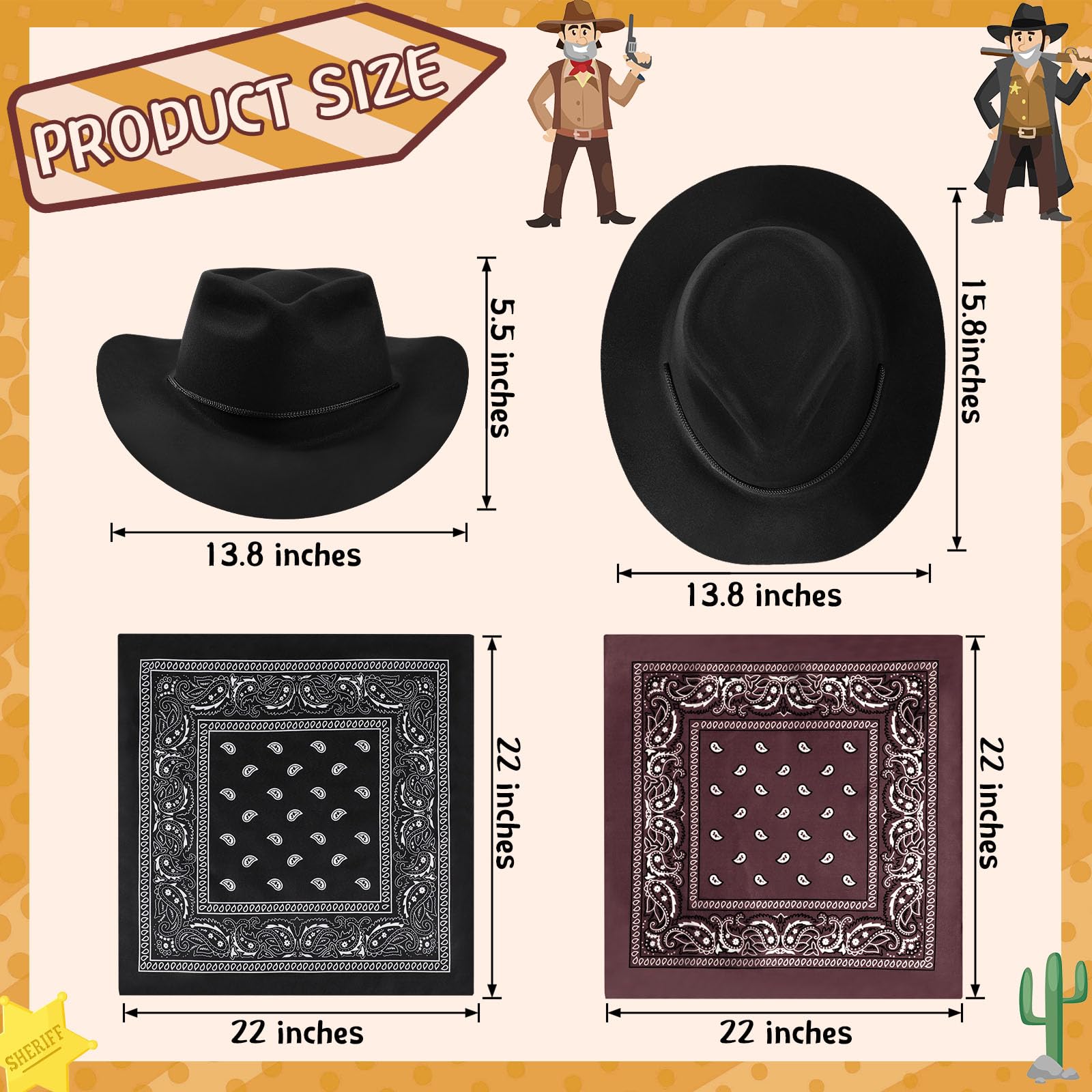 9868 48 Pack Cowboy Hats And Bandanas Set, Felt Plastic Cowgirl For Women Amazon.com: Hillban 48 Pack Cowboy Hats and Bandanas Set  main image 2