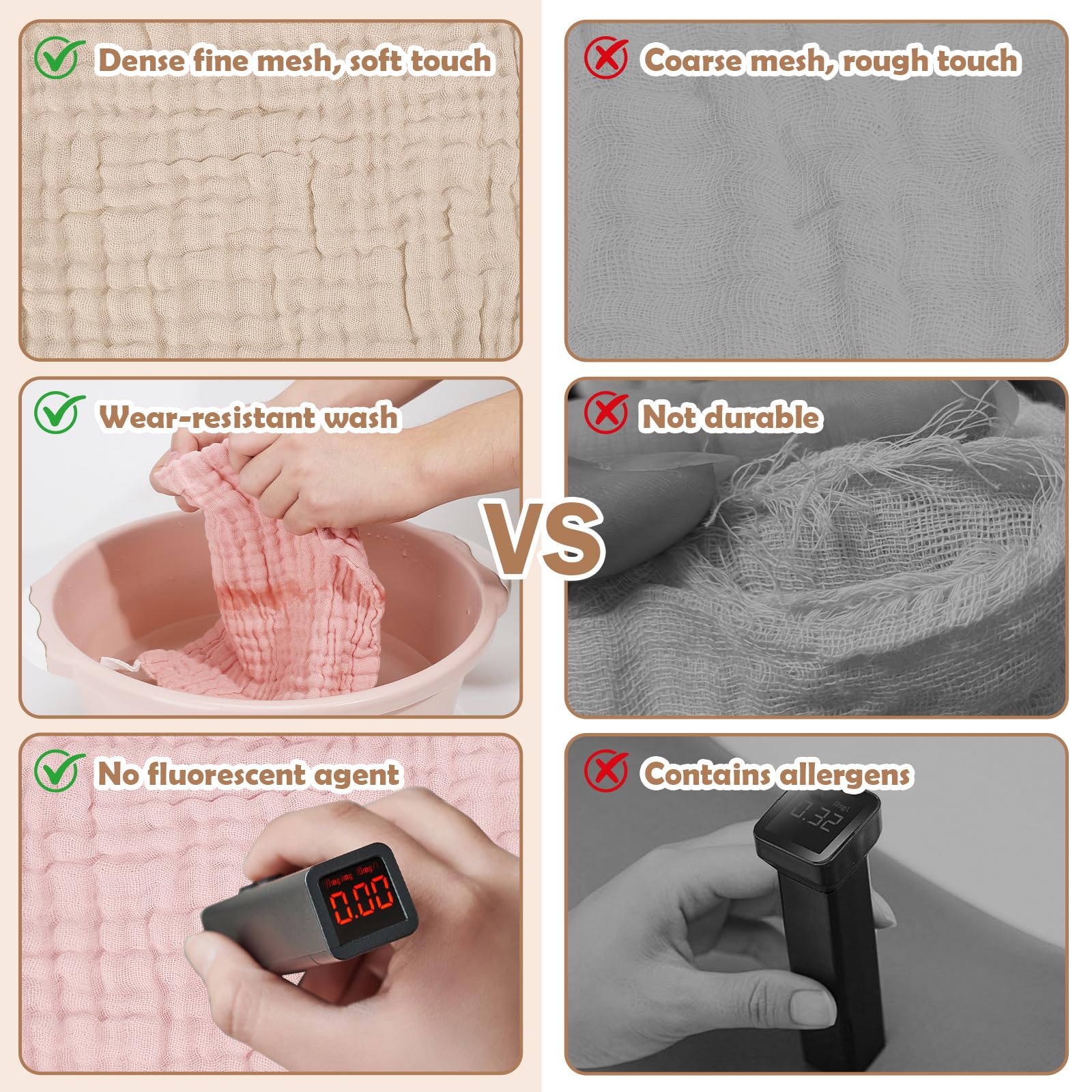 8 Pack Muslin Cloths for Baby 6 Layer Baby Muslin Cloths 25x25cm - Image 4