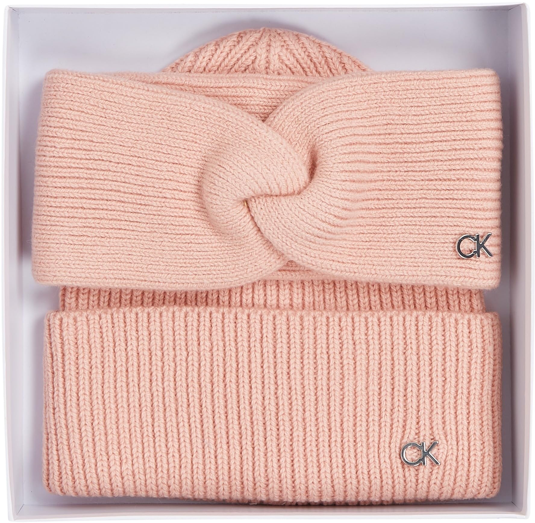 Calvin Klein Damska metalowa czapka CK i opaska na głowę K60K612622 opakowanie upominkowe, różowa (płatek różu), jeden rozmiar, Różowy (płatek róż), Rozmiar uniwersalny