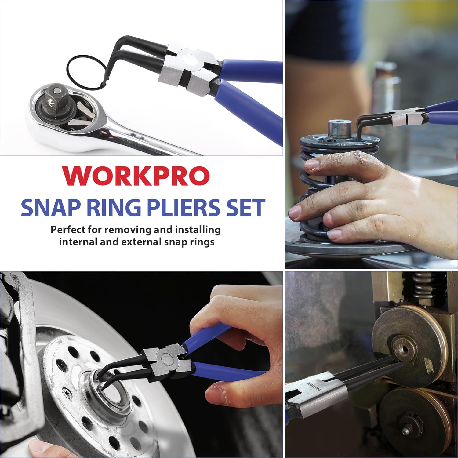 WORKPRO 4-Piece Snap Ring Pliers Set, 7-Inch Internal and External Circlip Pliers Kit with Straight and Bent Jaw, For Ring Remover Retaining, Storage Pouch Included, Father's Day Gifts