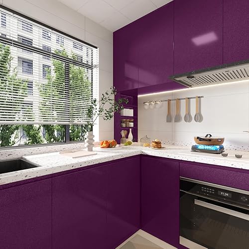 Miniatura 2 de Papel adhesivo brillante morado oscuro de 15.7 x 393.7 pulgadas, papel tapiz autoadhesivo impermeable con purpurina de color sólido para gabinetes