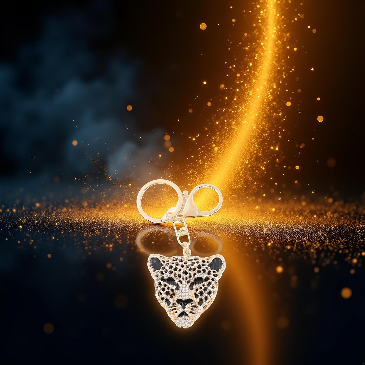 Gold Leopard Bag Pendant, Gold Rhinestone Keychain Leopard Charm, Cute Cheetah Head Purse Key Ring Chain Adornment for Wallets Handbags Keyrings, Keychains and Charms (5.1×5cm) - Image 2