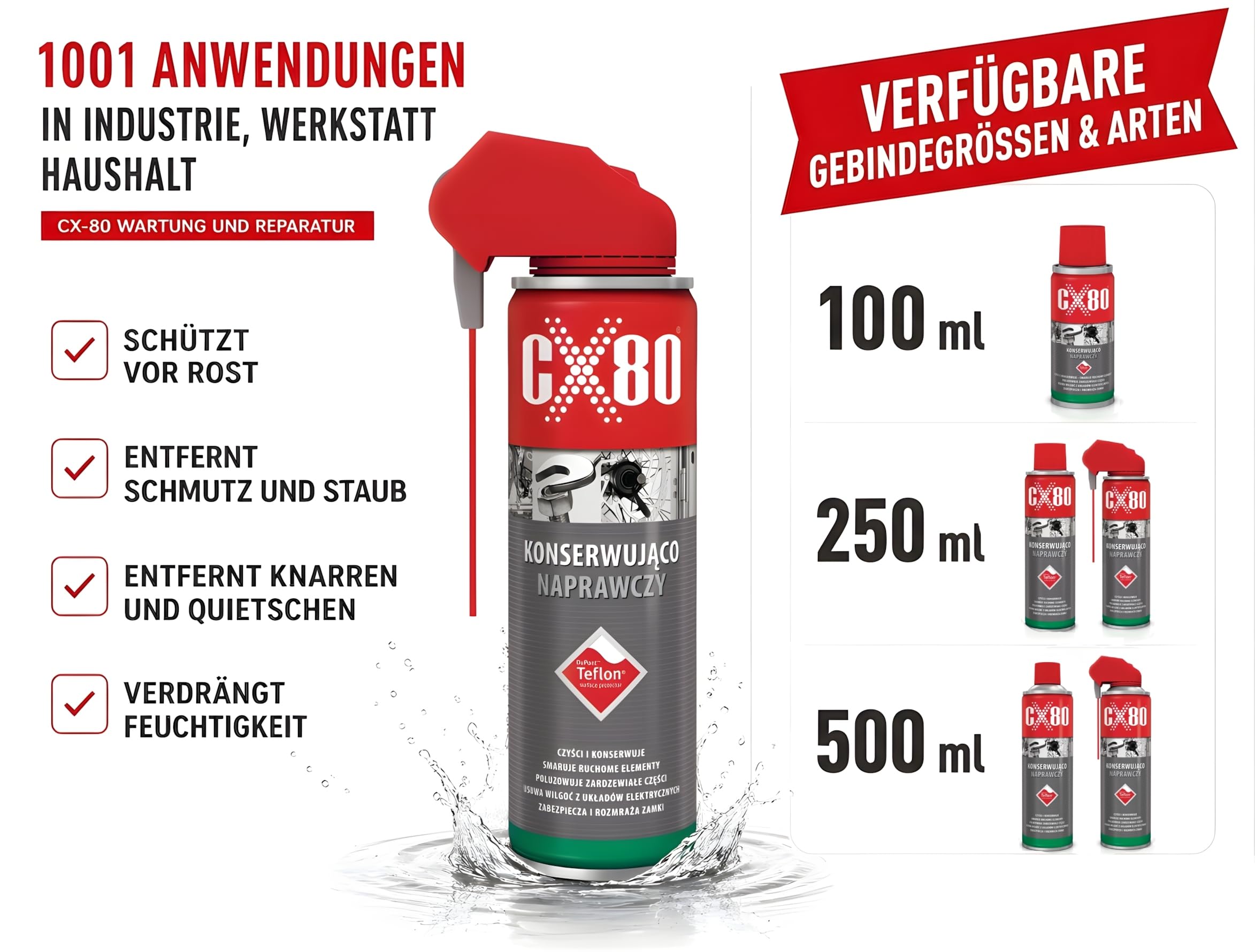 CX80 Teflonspray Spray - Trockenschmierspray, Gleitspray & Multifunktionsschmiermittel - Kettenspray Fahrrad, Motorrad & Industrie - Korrosionsschutz - Bestschweissen.de (6, Duospray 250 ml)