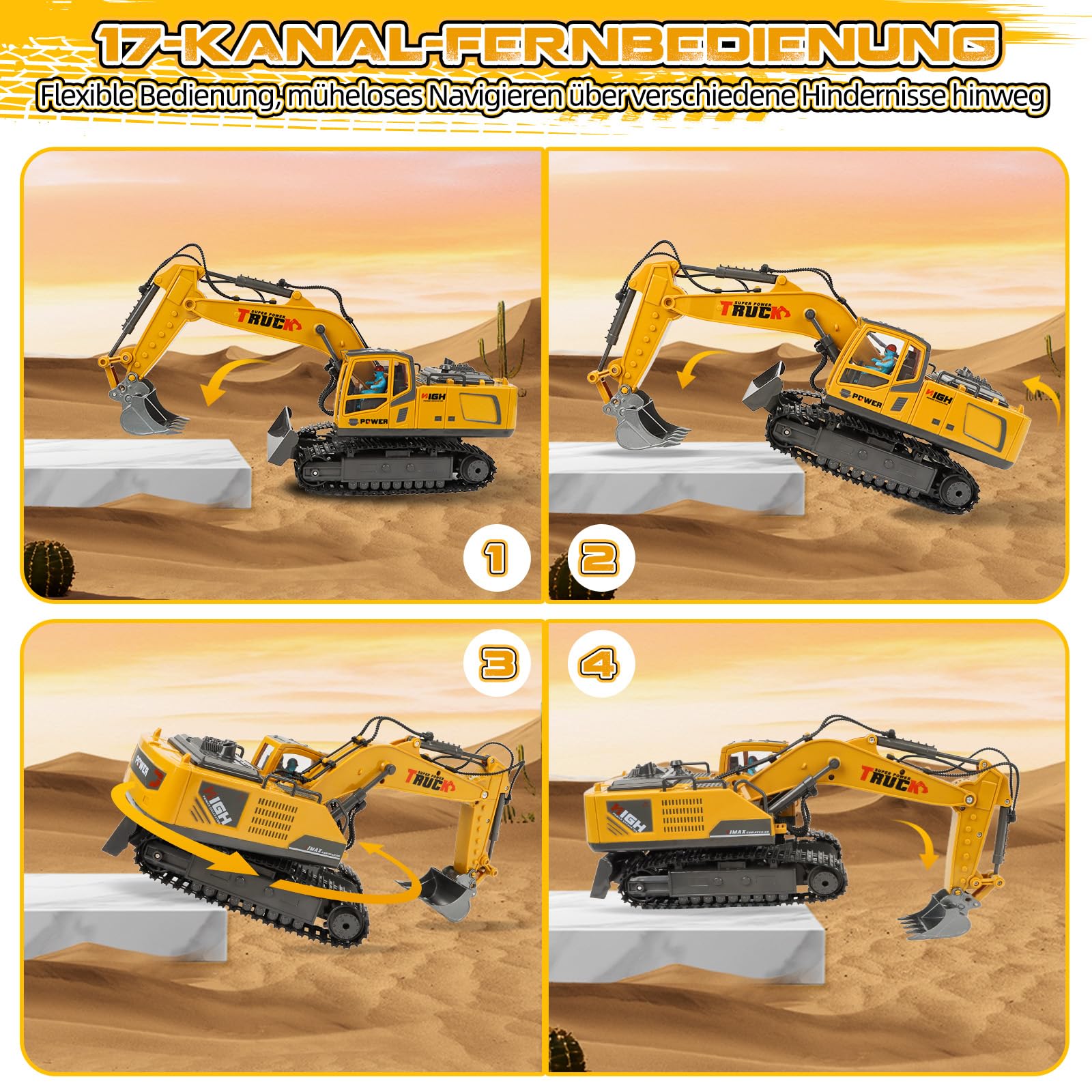 Ferngesteuerte Bagger 17CH RC Bagger 2,4Ghz Excavator-680° Drehung