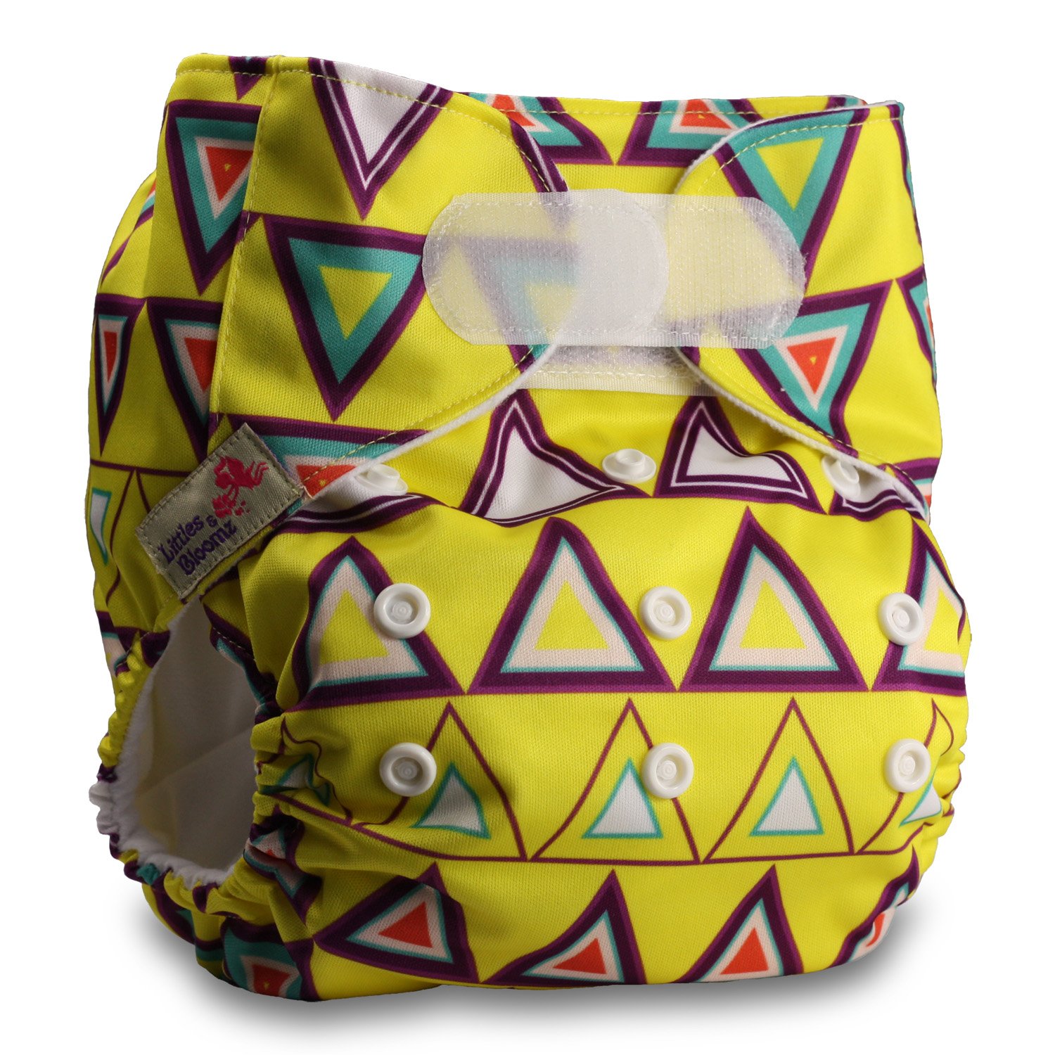 Littles & Bloomz, Reusable Pocket Cloth Nappy, Fastener: Hook-Loop, Set of 1, Pattern 7, with 2 Bamboo Charcoal Inserts