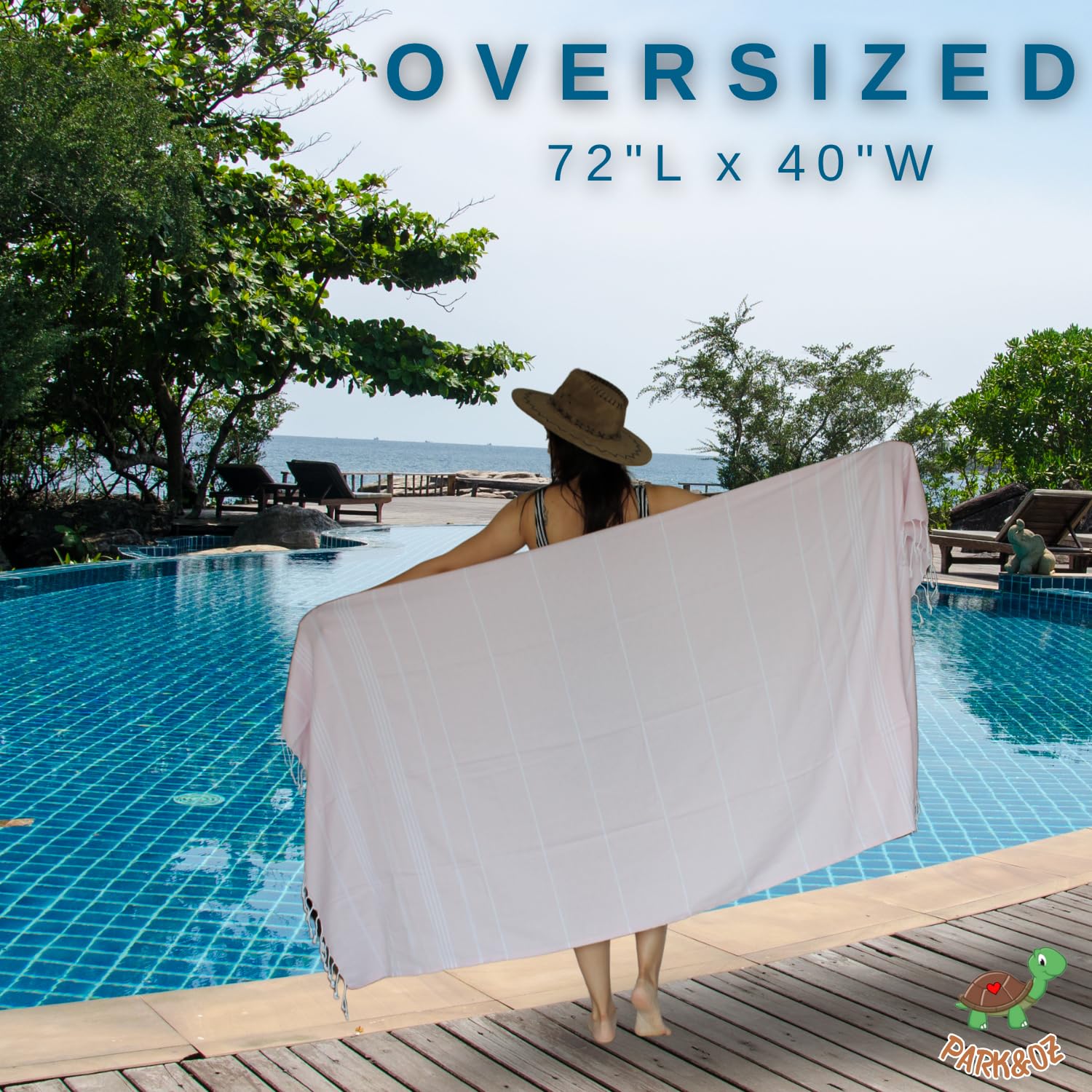 Park & Oz Turkish Peshtemal Beach Towel - 100% Cotton, Lightweight, Fast Drying, Oversized For Travel & Yoga