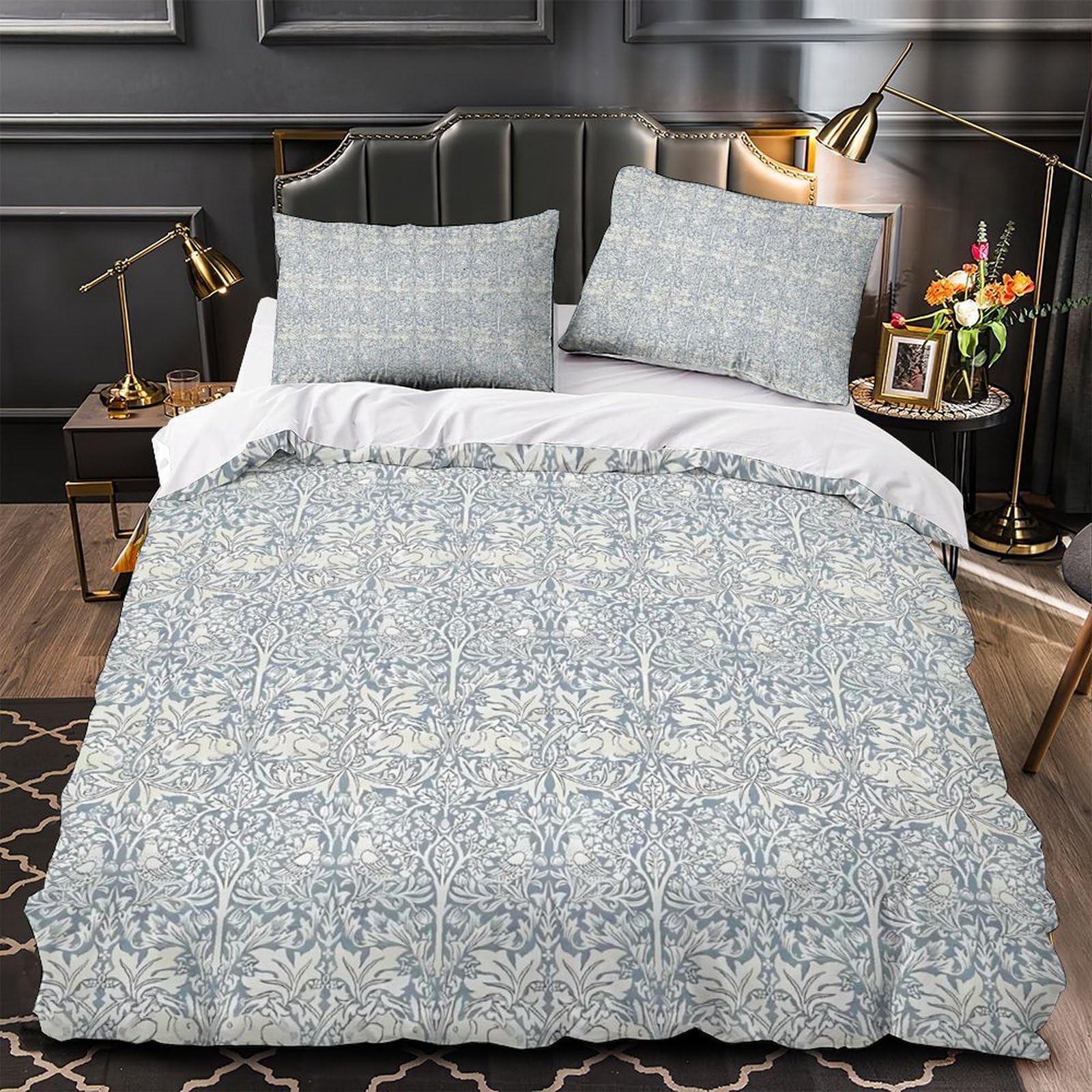 Parure de lit 200x200 fleurs housse couette microfibre zip