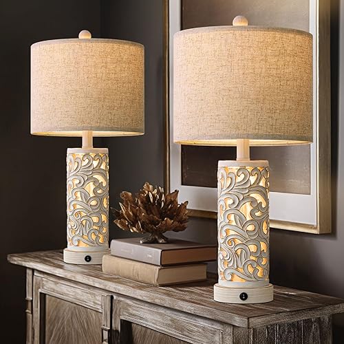 Miniatura 6 de OYEARS Juego de 2 lámparas de mesa de 22 pulgadas para sala de estar, lámpara de granja para dormitorio, lámparas de noche retro vintage con puertos