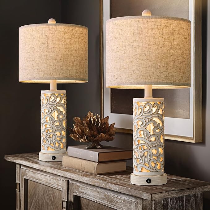 Lámpara de Mesa OYEARS con USB, 22", Incluye Foco, Color Blanco miniatura 6