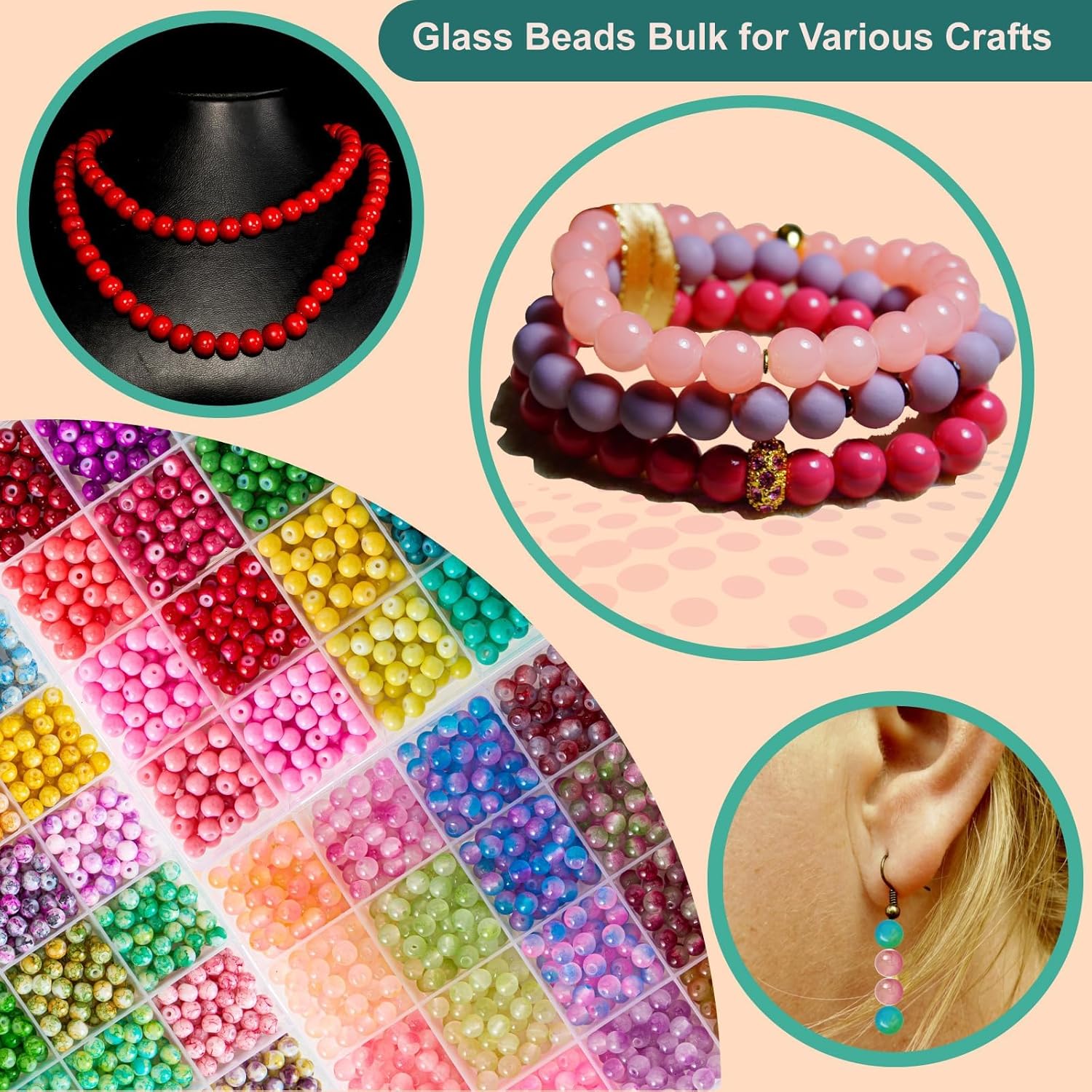 6MM Glass Beads Kit for Jewelry Making - 3 Box Set 72 Colors, 3000pcs Round Colorful Beads for DIY, Beads for Bracelets, Gifts for Teen Girls - Image 5
