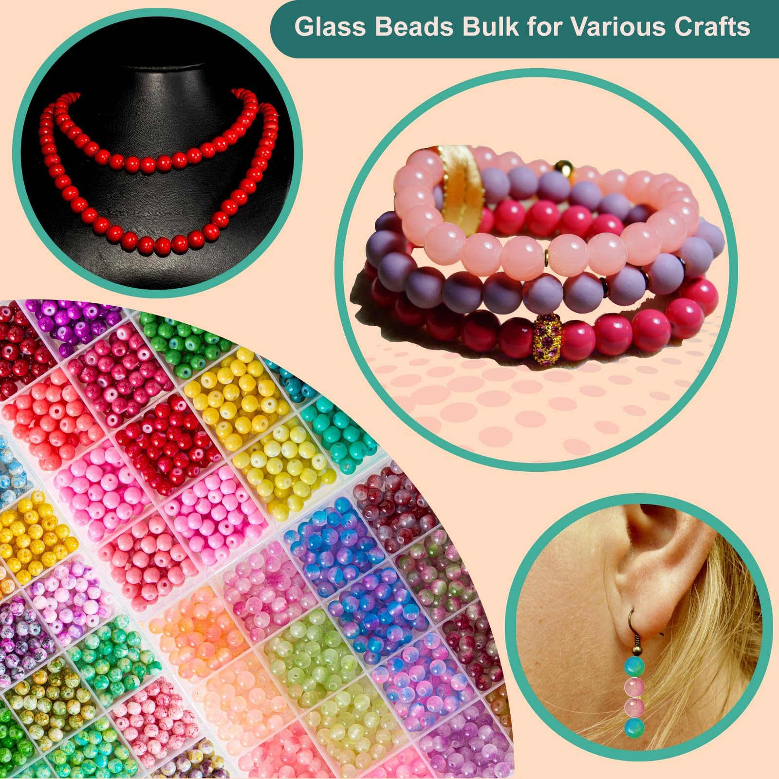 Kit de cuentas de vidrio para hacer joyas, juego de 3 cajas de 24 colores cada uno, 3000 cuentas redondas coloridas para manualidades, pulseras, collares, aretes, llaveros, cuentas de cristal
