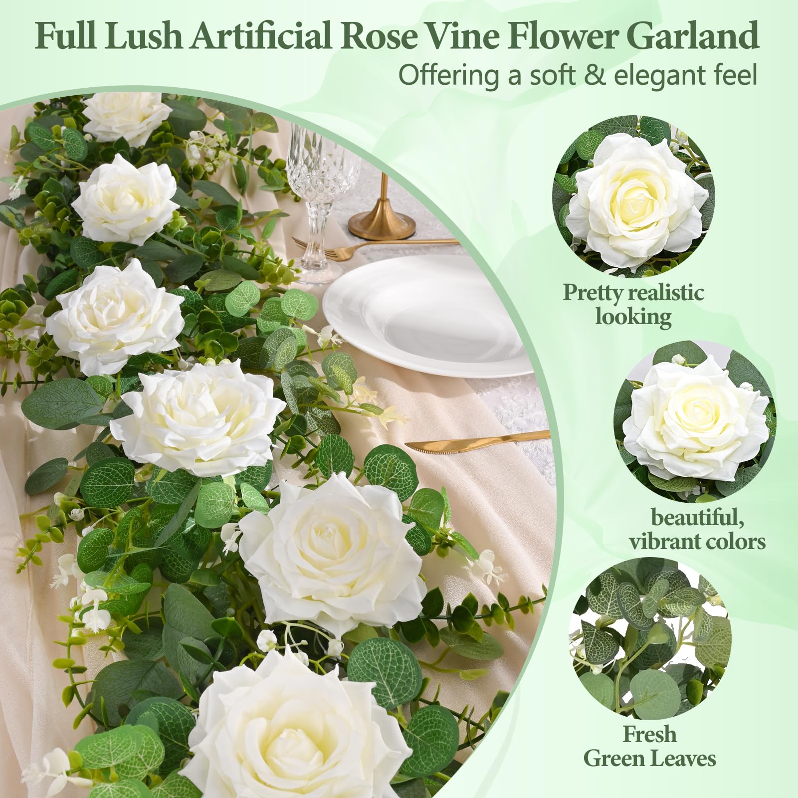 Livole Ghirlanda di fiori di eucalipto artificiale in seta artificiale, rampicante da appendere, per matrimoni, centrotavola, feste, archi, cerimonie, ghirlande, sfondo, decorazione (bianco)