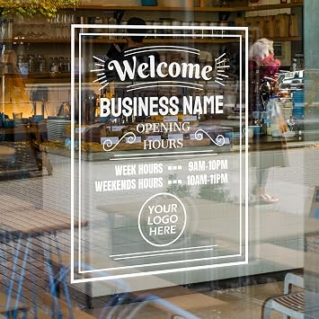 XRLSG Custom Business Hours Sign for Glass Door Personalized Window Vinyl Decal with Company Name Logo for Store Restaurant Office Salon Gym Boutique