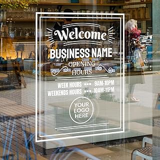 XRLSG Custom Business Hours Sign for Glass Door Personalized Window Vinyl Decal with Company Name Logo for Store Restaurant Office Salon Gym Boutique