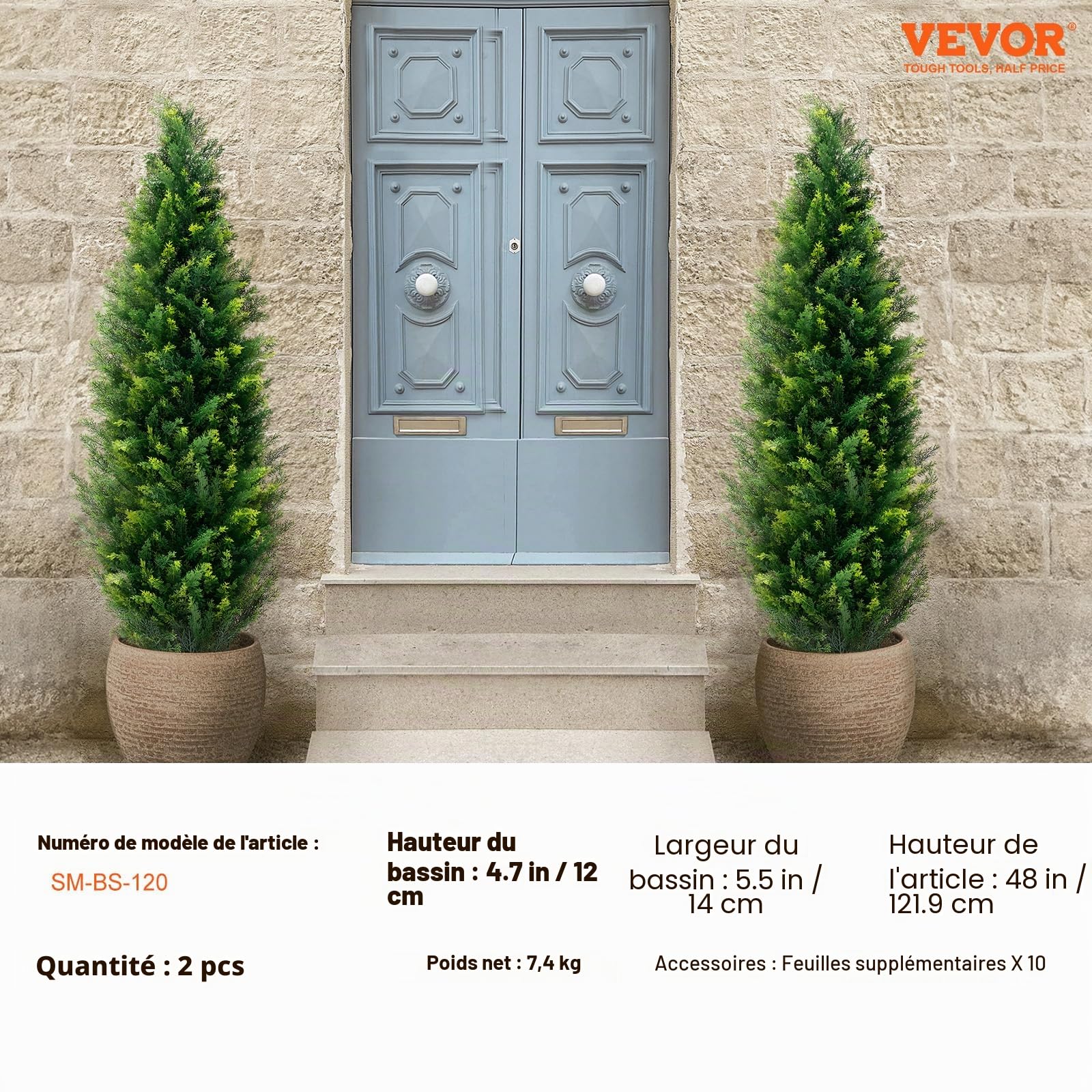 VEVOR Arbre Topiaire Artificiel Cèdre, Lot de 2, 121,9 cm, avec Feuilles Supplémentaires et Pot, Feuilles Persistantes, Résistante aux UV, Ensemble Plante Artificielle pour Déco Intérieur Extérieur