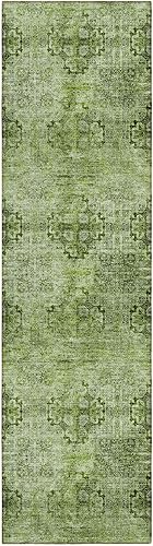 Chantille ACN557 - Alfombra de pasillo para interior y exterior, resistente a las manchas, lavable, para baño, lavandería y dormitorio, color verde