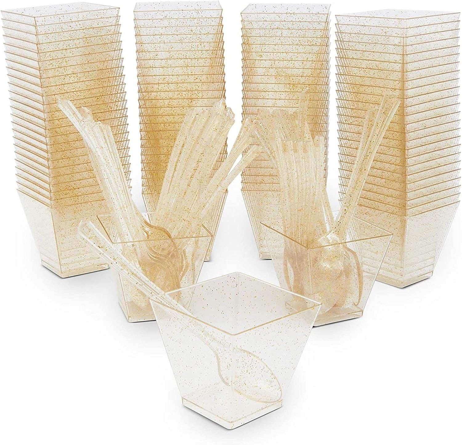 Gold Glitter Square Dessert Cups with Spoons for Birthdays, Wedding, Parties (2 oz, 200 Pack) : Home & Kitchen