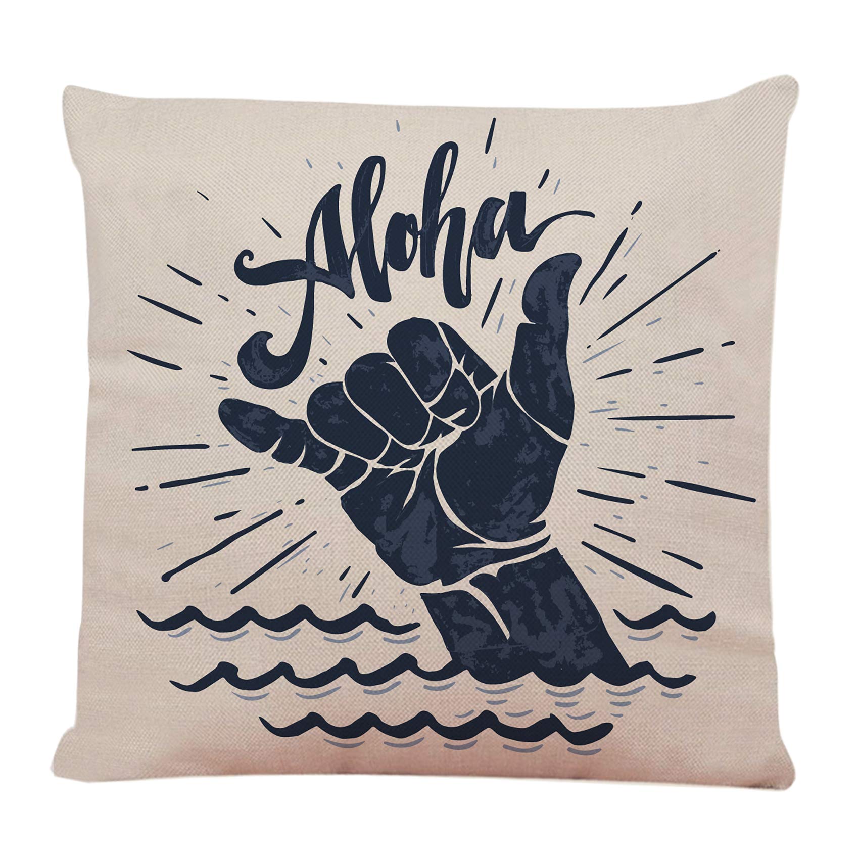 Throw Pillow Cover Surf Aloha Lettering Surfing Shaka Hand Sign Grunge Surfer Hippie Decorative Throw Pillow Cushion Case for Home Couch Living Room Bed Sofa Car 18 x 18 Inches Pillowcase