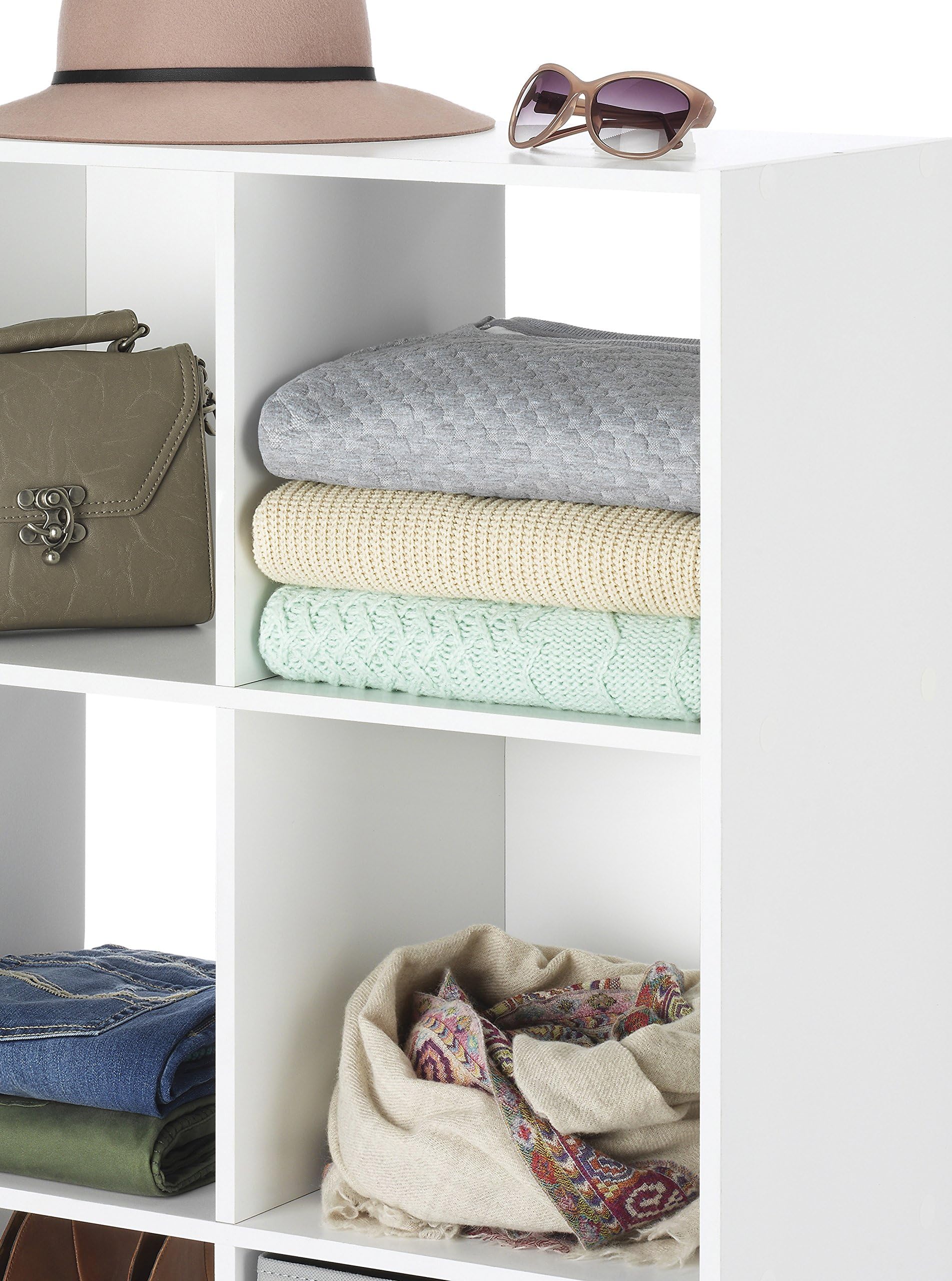Whitmor Bücherregal mit 9 Würfeln, 3 Etagen, stapelbar, MDF, offener Aufbewahrungs-Organizer, Aufbewahrungsschrank für Wohnzimmer, Schlafzimmer, Zuhause, Büro, 90,2 cm L x 29,7 cm B x 90,2 cm H, Weiß