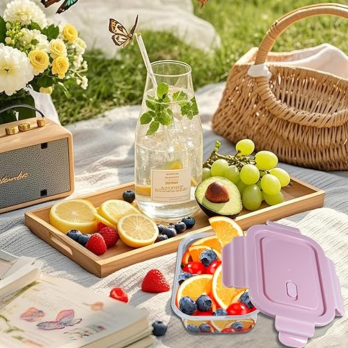 Miniatura 9 de FEOOWV Paquete de 4 recipientes de vidrio de 13 onzas 0.37 L con tapas, recipientes de almacenamiento de vidrio con tapas, sin BPA, organizadores y