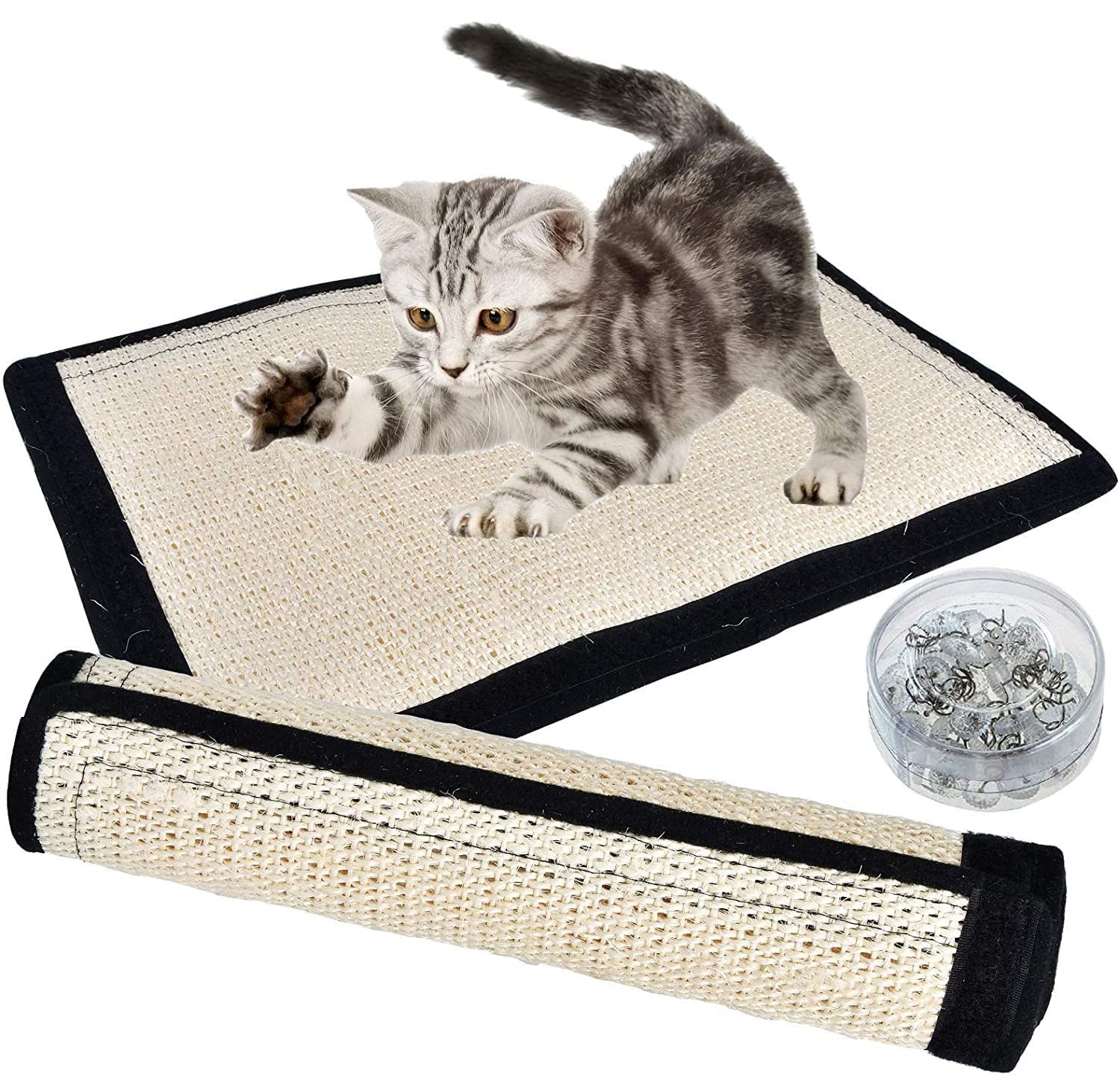 Minta2Pcs Cat Scratch Pads, Cat Scratch Couch Protector, Sisal Thin Scratcher Mat with Velcro Pins, Adopt Natural Sisal, Urable Wear Resistant, Easy Installation, for Sofa,Ground, Table