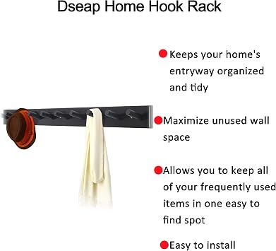 Dseap Coat Rack Wall Mounted - 10 Peg Hooks, 38-1/4 Long, Heavy Duty Wall Coat Hanger Coat Hook for Clothes Hat Jacket Clothing, Black, Pack of 2