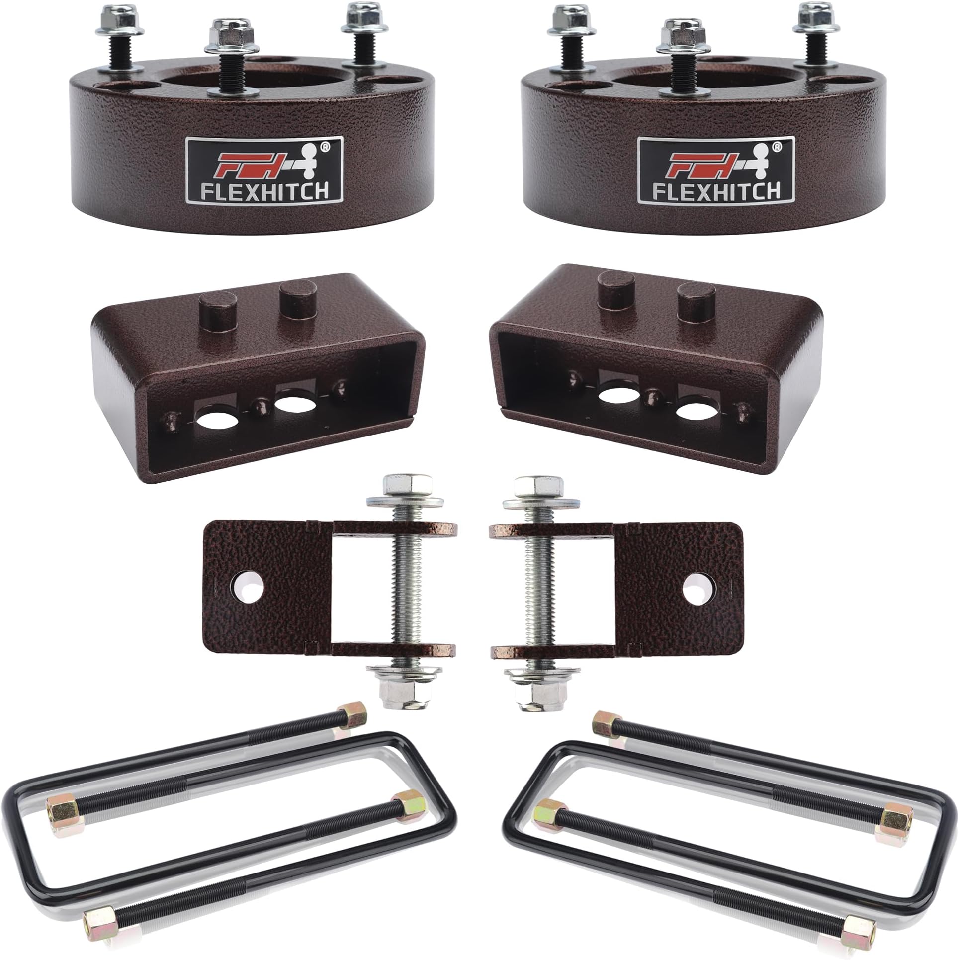 3" Front + 2" Rear Full Leveling Lift Kits For 2004-2020 F150 2WD 4WD Suspension Strut Spacer with Extended Square U-Bolts Forged Including 2-4" Rear Shock Extensions