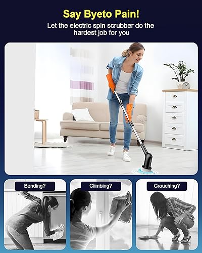 Miniatura 5 de FRIWOLE - Limpiador eléctrico giratorio, pantalla LED mejorada de 3 velocidades, cepillo de limpieza inalámbrico con 8 cabezales de cepillo