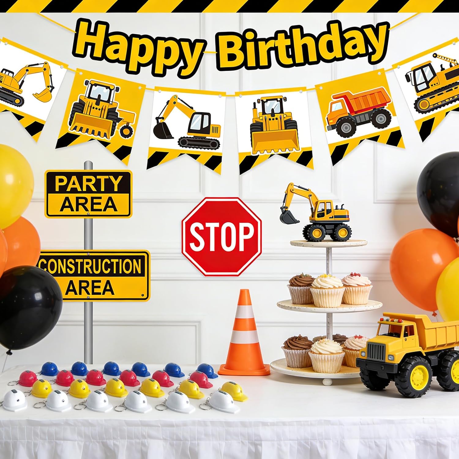 24 Pcs Construction Party Favors Keychains Mini LED Flashlight Keychains Mini Hard Hat Helmet Key Chains for Construction Truck Birthday Employees Gifts Goodie Bags Fillers Prize Supplies Decorations