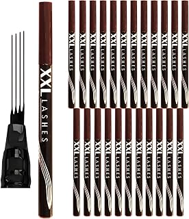 XXL Lashes Juego de 24 rotuladores de tatuaje de cejas, recambio impermeable Microblading con 4 puntas, aplicador de precisión, marrón oscuro