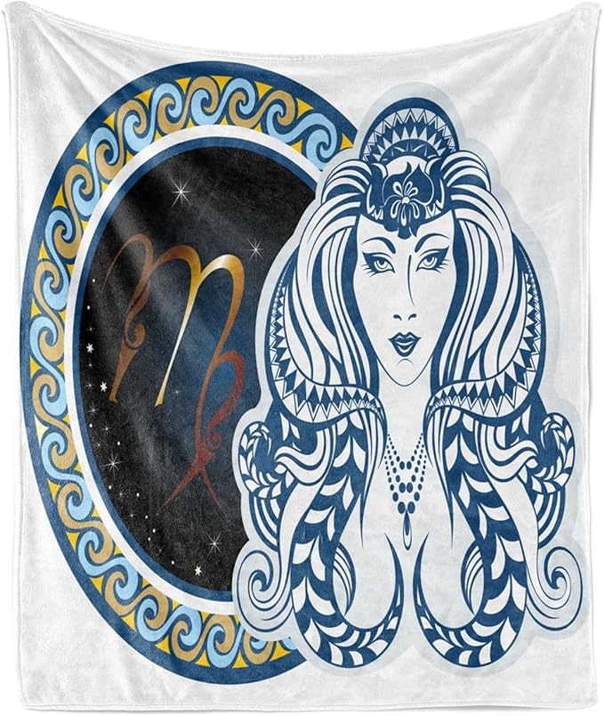 Lunarable Zodiac Throw Blanket, Horoscope Virgo Sign Image with a Female Portrait Material World Theme, Flannel Fleece Accent Piece Soft Couch Cover for Adults, 50