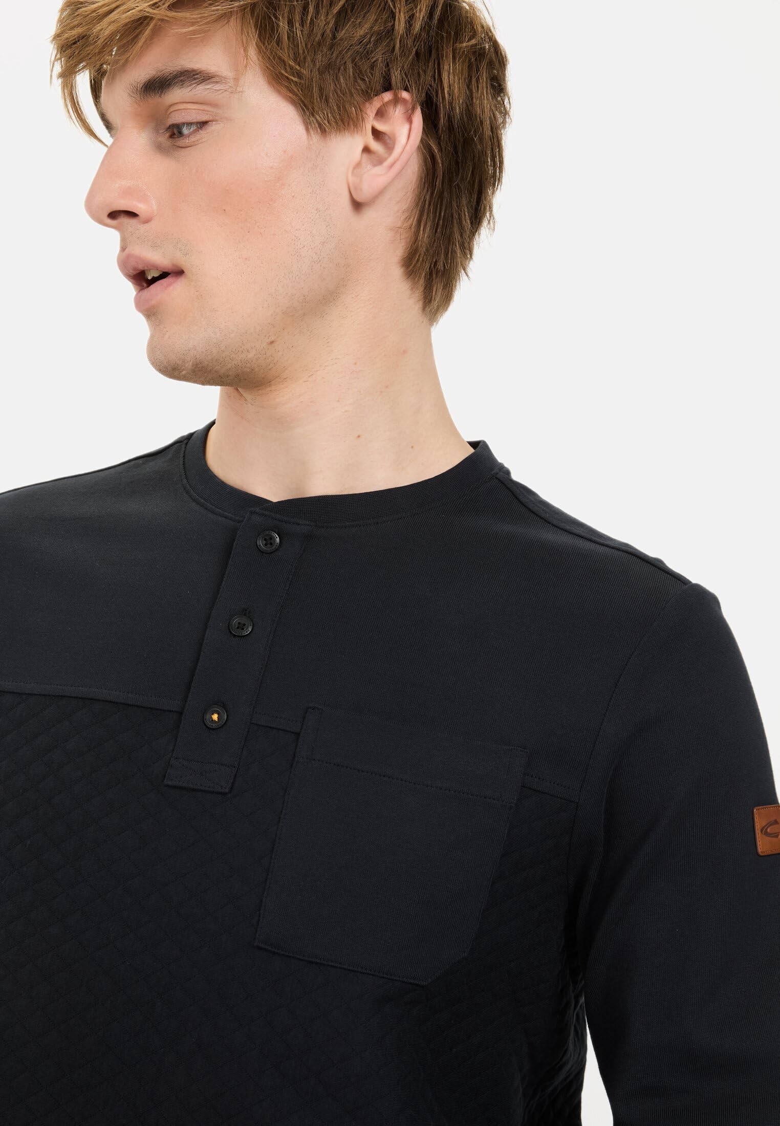 camel active Henley męski z długim rękawem z kieszenią na piersi
