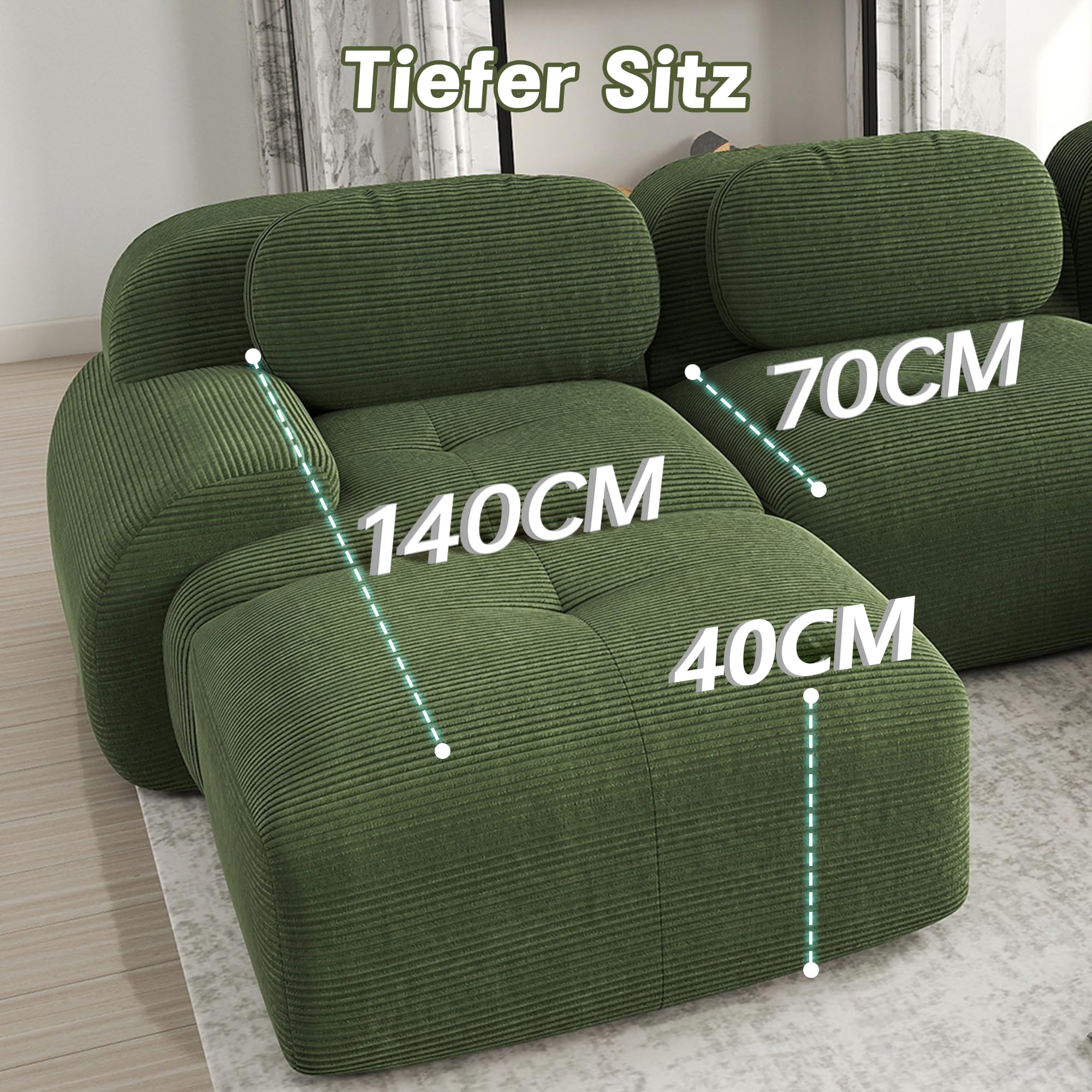 Bladez Moderno sofá modular de pana de 4 plazas, sofá esquinero en forma de U con otomano, acolchado de alta elasticidad 32D, antideslizante y apto para mascotas, con reposabrazos anchos para salón