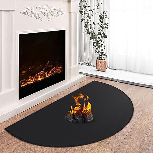 Tapete ignífugo para chimenea, 28 x 48 pulgadas, alfombra de chimenea semicircular, resistente al fuego, resistente al fuego, protege los suelos de