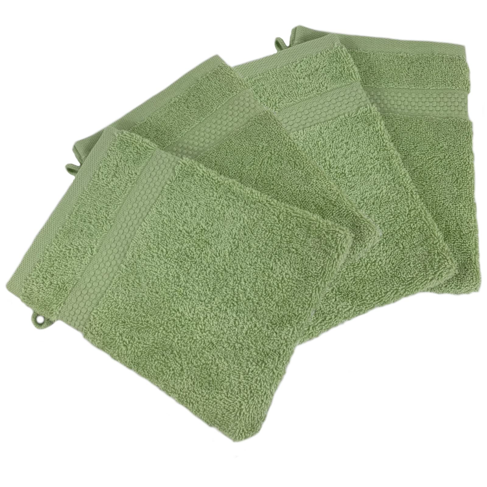 Sue Rossi Face Cloth Wash Mitt Set, 100% Organic Turkish Combed Cotton, 600GSM Thick With Hanging Loop, Size 16cm x 21cm, Flannel Glove Pack Soft & Absorbent (Sage Green, 4)