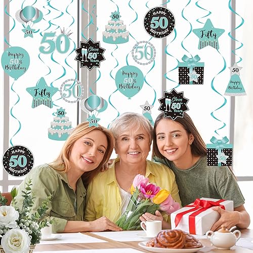 Miniatura 6 de Decoración de techo con diseño de remolinos colgantes para fiesta de cumpleaños número 50, decoración de 50 años, espirales colgantes de papel de