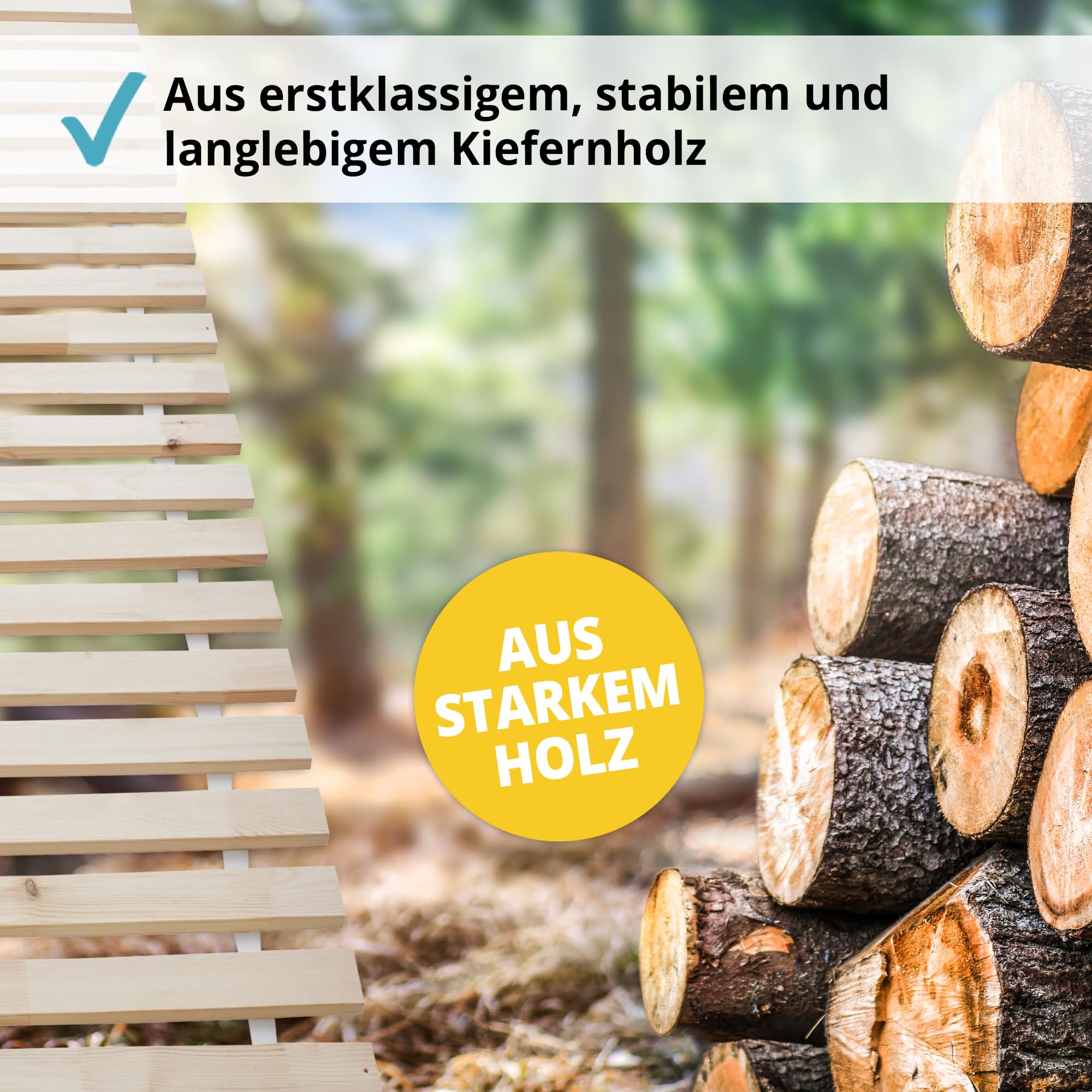 Wolkenland Premium Rollrost Rolllattenrost für Ihr Bett – Lattenrost – stabile 2 cm Dicke Holzlatten bis 400 kg belastbar – 4 Größen zur Wahl – für erholsamen Schlaf (90 x 200 cm 23 Latten)