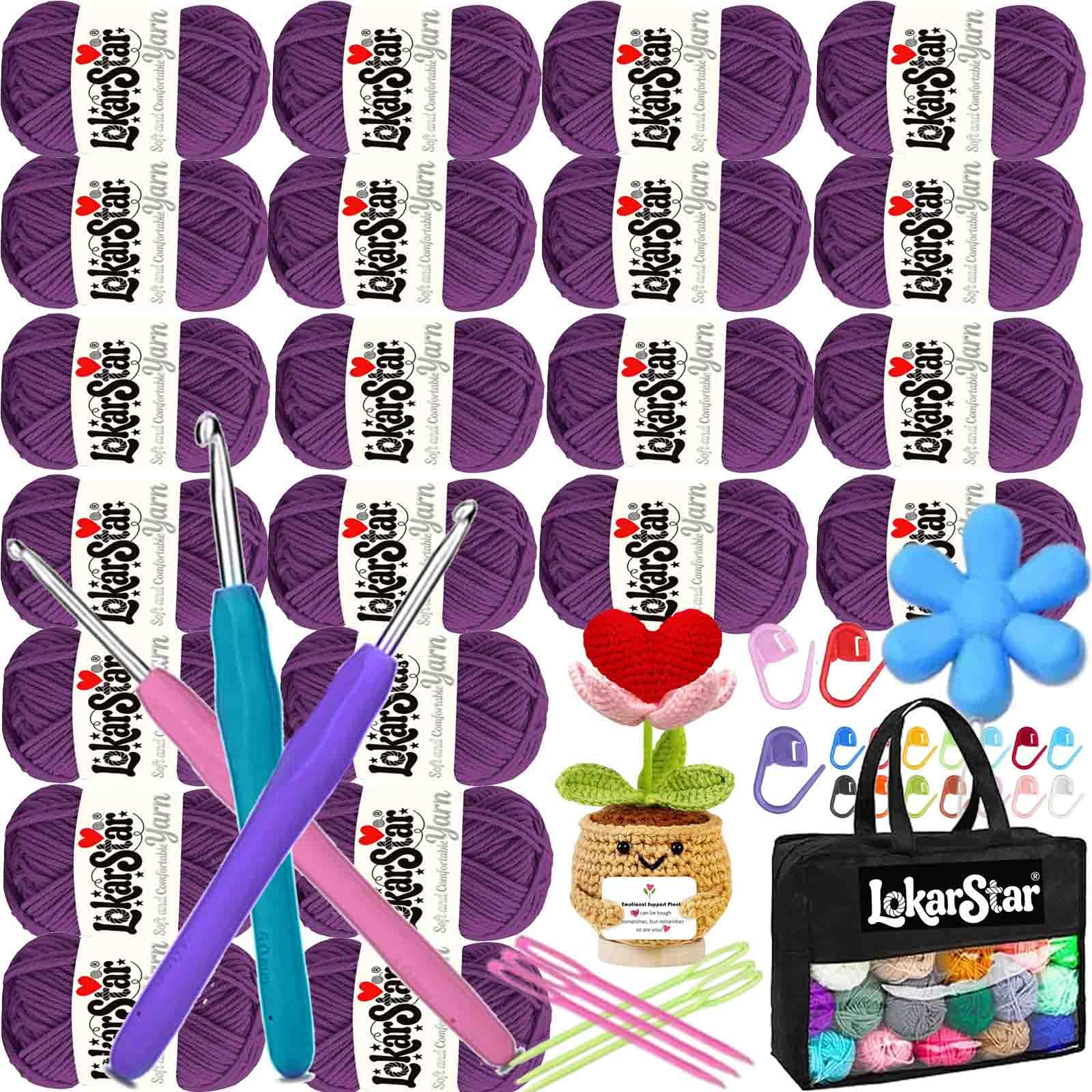 Double Knitting Wool,20 x 50g Acrylic Crochet Yarn for Knitting, Double Knit Acrylic Wool Super Soft Crochet Yarn with Carry Bag, Crochet Hooks for Blankets, Baby Clothes, Hats, Gloves (Aubergine)