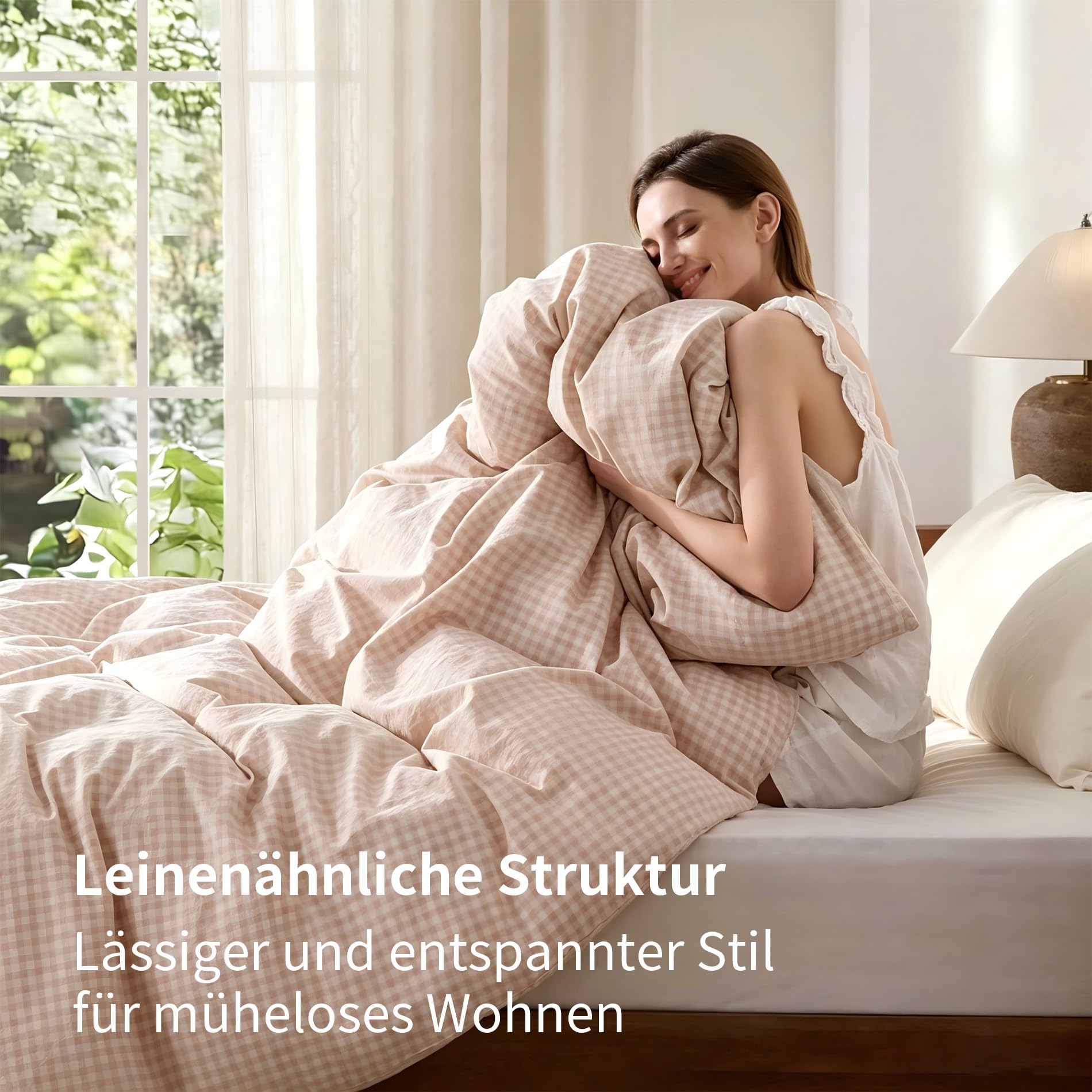 Boqingzhu Bettwäsche Kariert 135x200 cm Rosa Weiß Baumwolle ÖKO-TEX