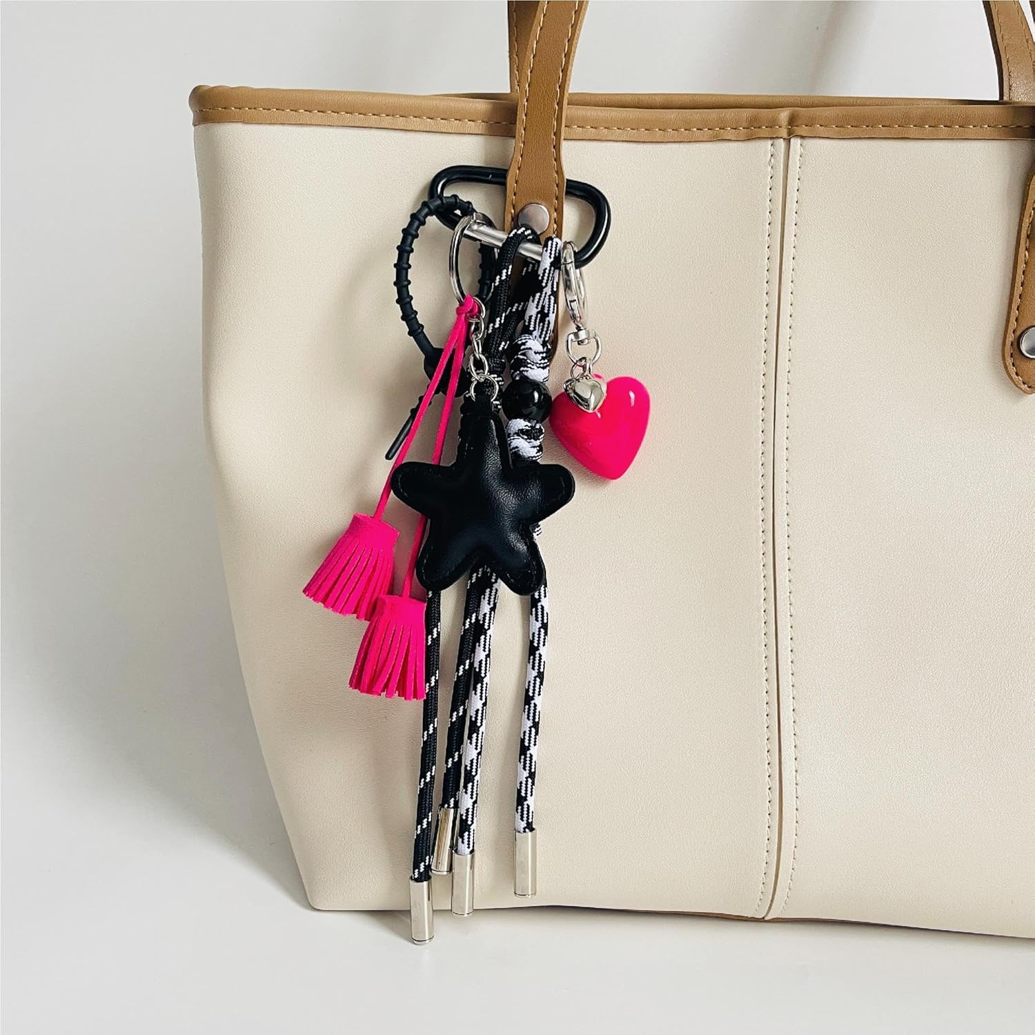 Bag Charm, Black Pink Keychain, Hand-Woven Nylon Rope Key Chain, Aesthetic Keychain, Bag Accessories Charms for Backpack, Handbag - Image 5