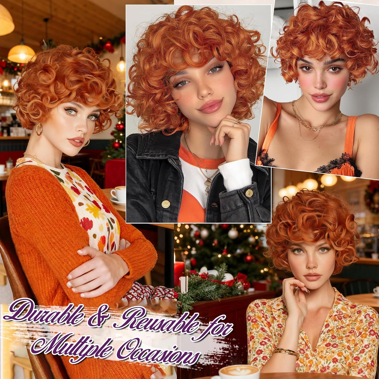 BARSDAR Ginger Copper Short Curly Wig – Soft Synthetic Short Orange Red Curly Wig for Women Roper Costume – 70s Disco Afro Curl Party Halloween Cosplay Ginger Copper Wigs