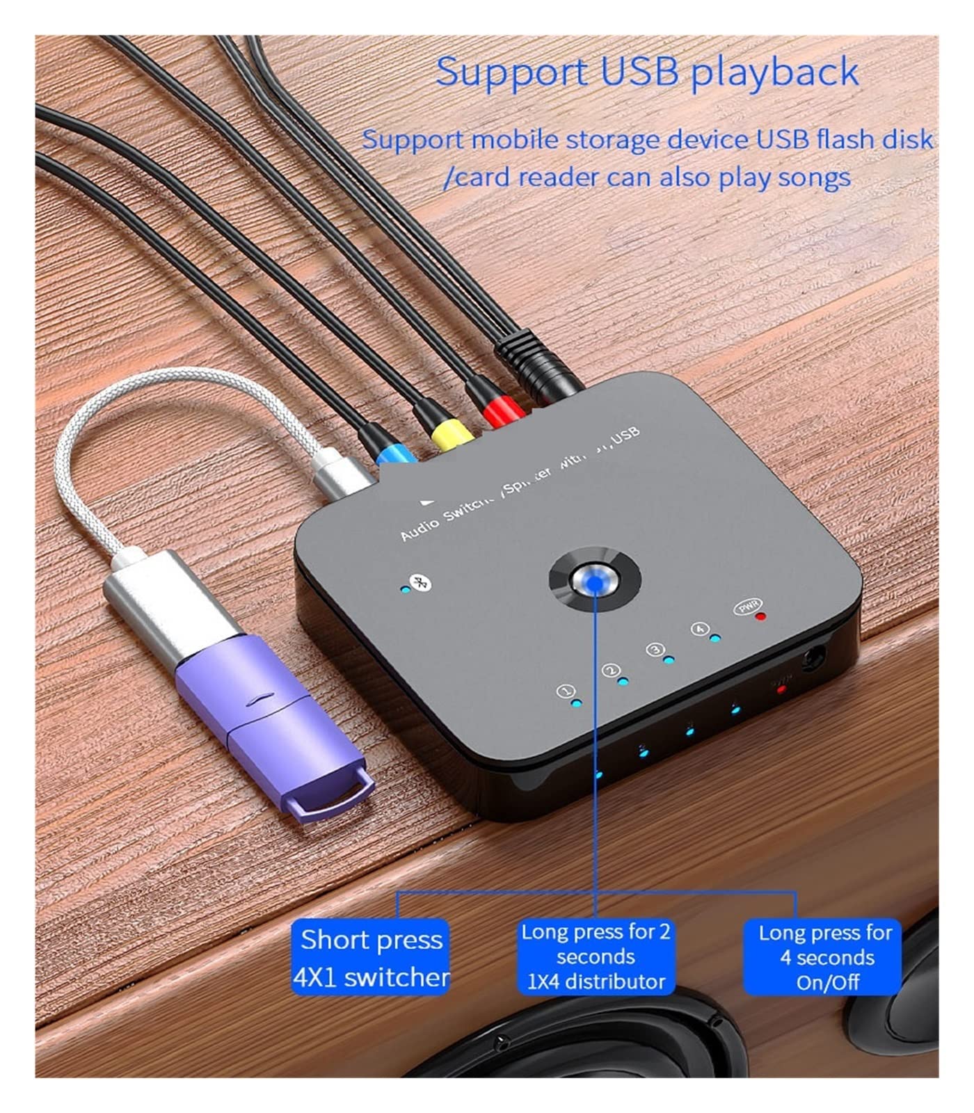 Commutatore Video, Switcher stereo HIFI a 4 porte da 3,5 mm 3 IN 1OUT Wireless Music Ricevitore 5.0 Adattatore audio(1)