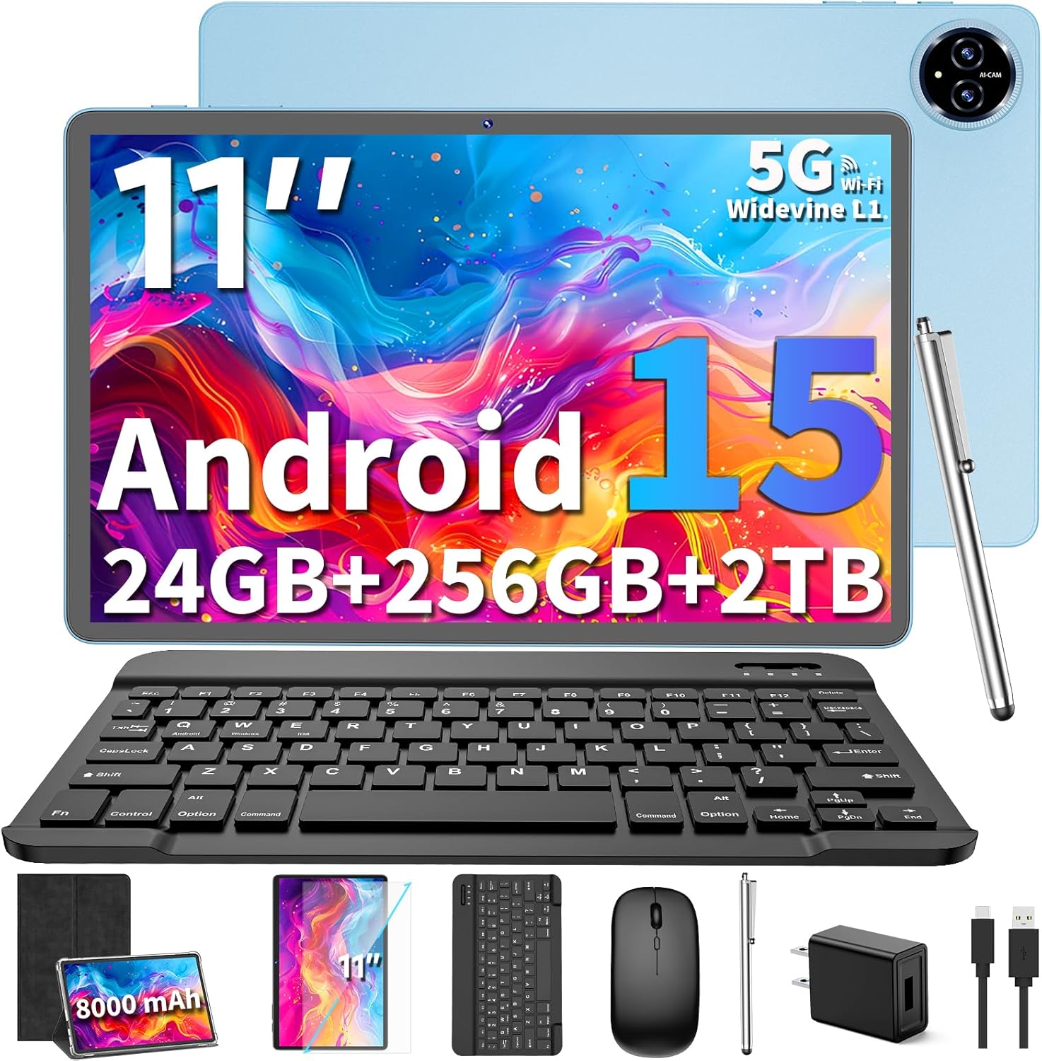 Android 15 Tablet, 2025 Upgraded 11 inch Android Tablets with Keyboard, 24GB+256GB+2TB Expand, Support Face Unlock+18W Fast Charging, Octa-Core CPU,Dual WiFi, Dual Camera,8000mAh Battery, Black Android 15 Tablet, 2025 Upgraded 11 inch Android Tablets with Keyboard, 24GB+256GB+2TB Expand, Support Face Unlock+18W Fast Charging, Octa-Core CPU,Dual WiFi, Dual Camera,8000mAh Battery, Black