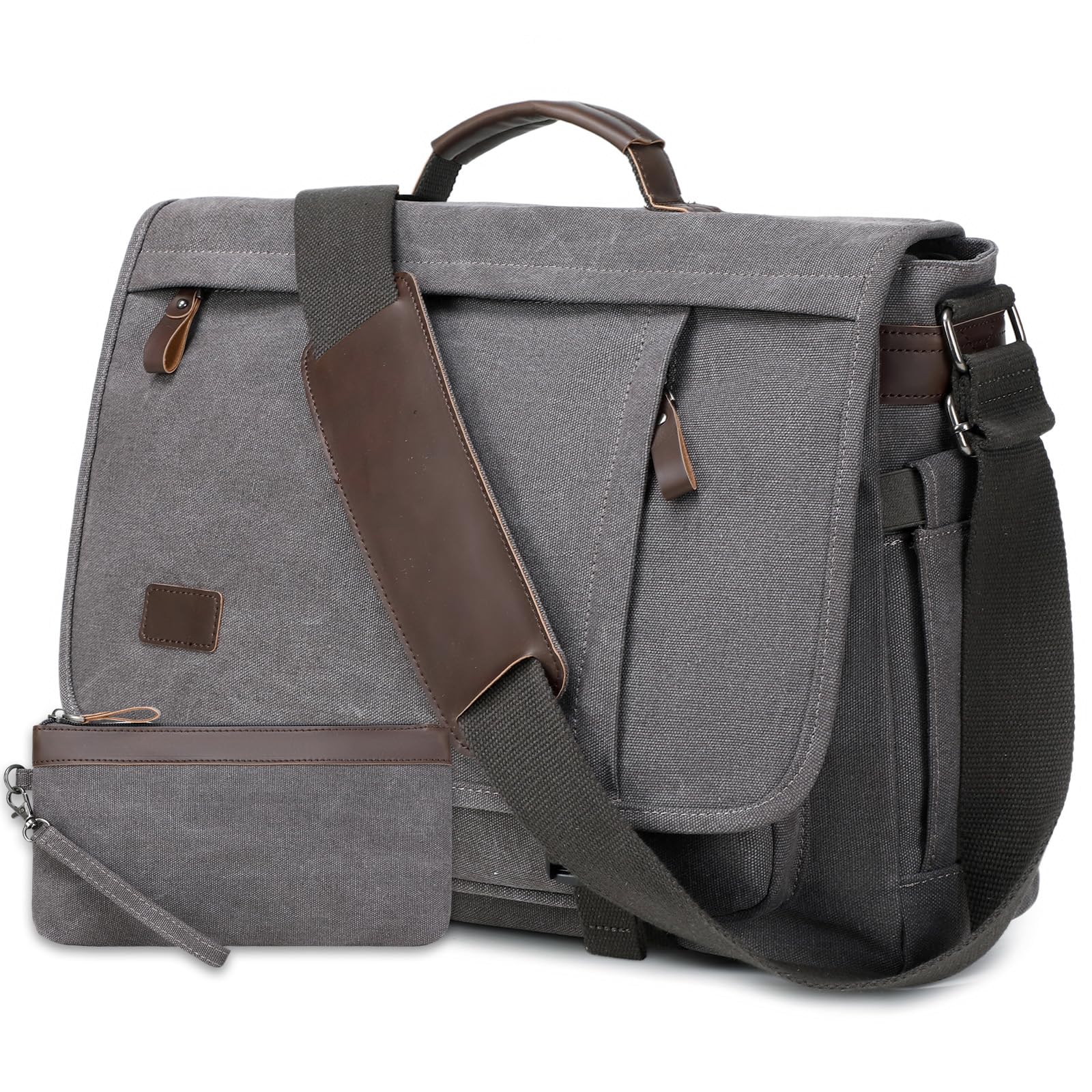 17 3 Inch Messenger Bag for Men 2PCS Laptop Bag PU Leather Canvas Work Briefcase Large Office