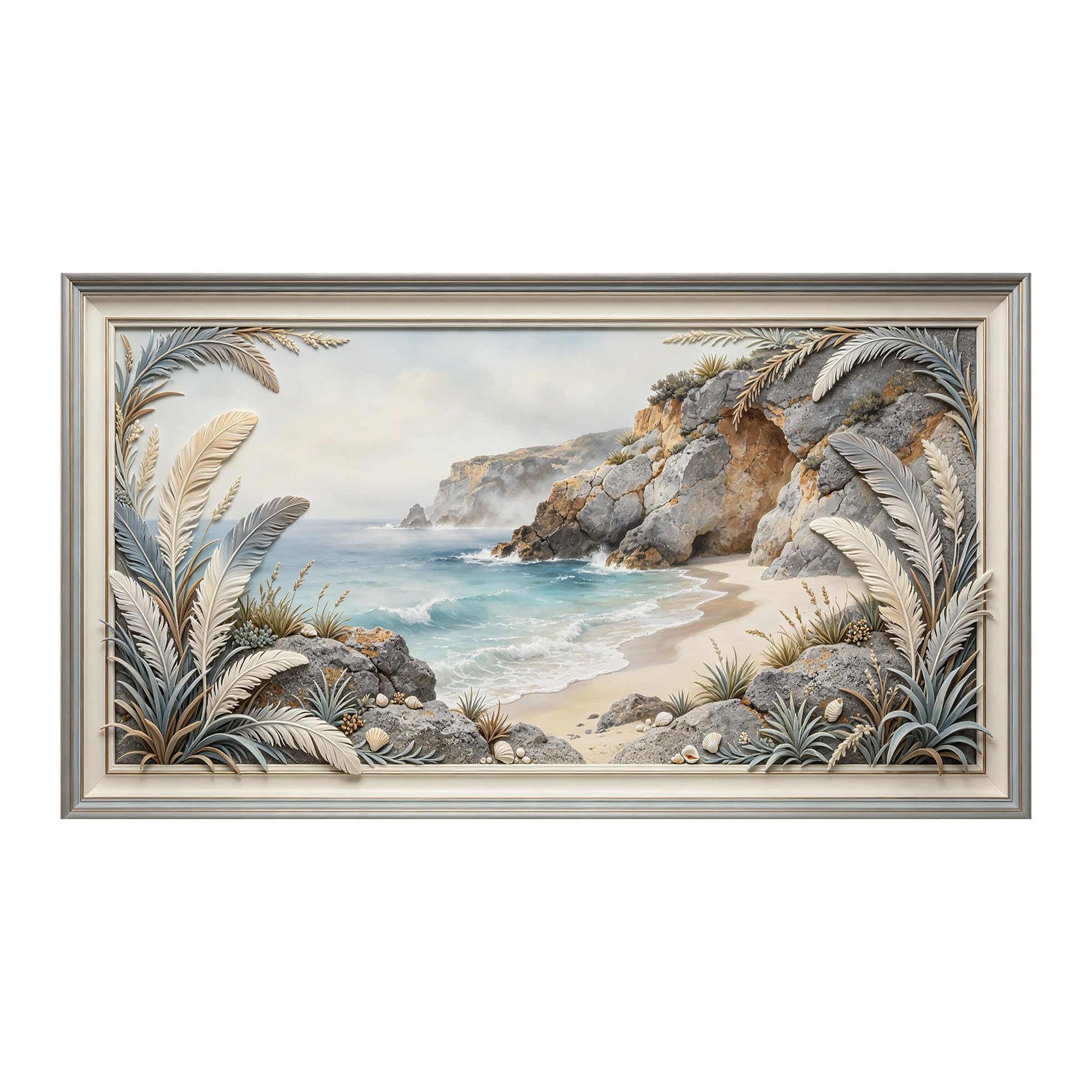 Yzpallescene 3D 3D Framed Wall Art 50cm×90cm Coastal Beach Seascape Ocean View Large Size SelfAdhesive Removable Wall Decor Prints Artwork for Living Room Bedroom Office