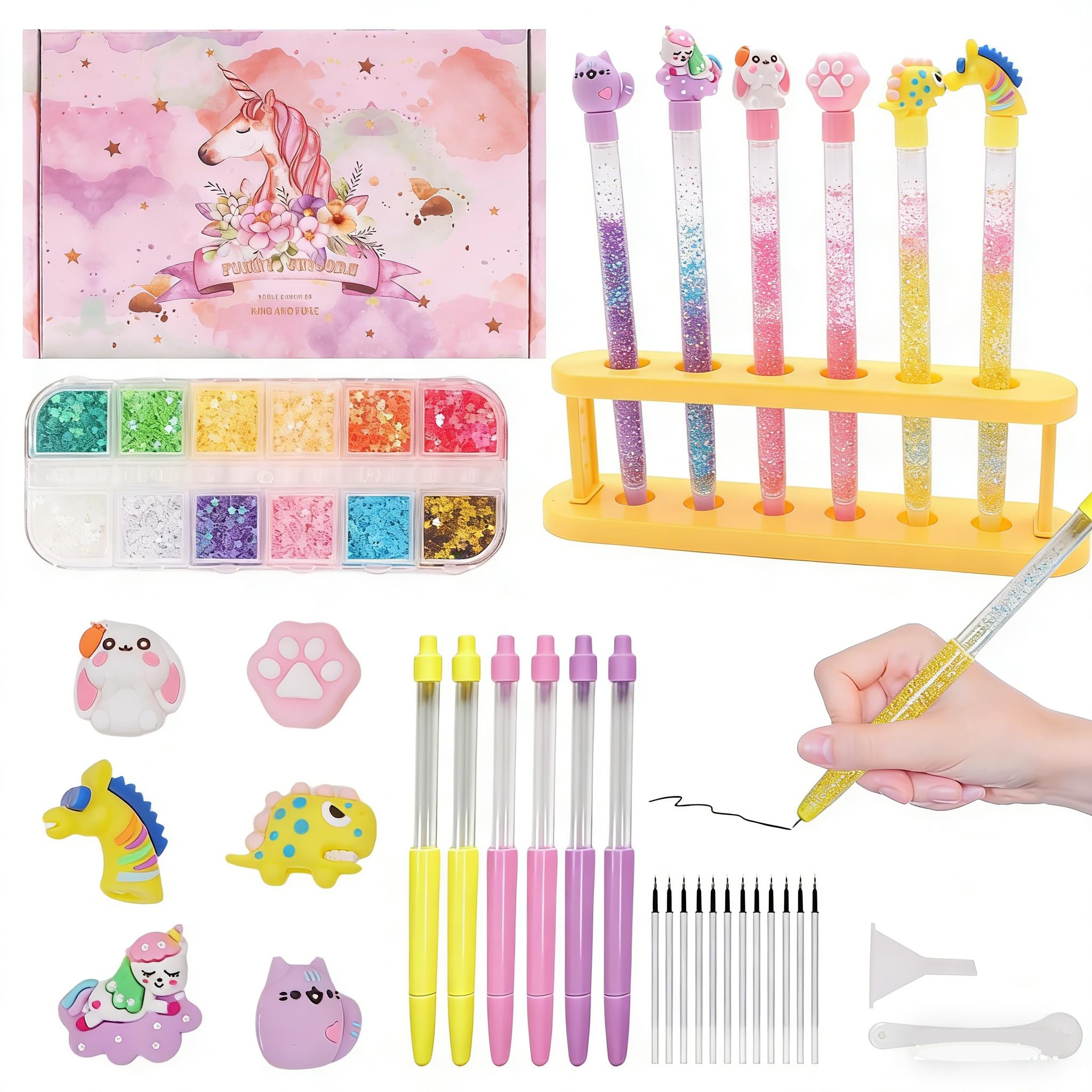 DIY Pen Making Kit, Fun Pen Creator Studio, Make You Own Sparkly Pens with Beads, Personalised Pen Making Kit for Kids, Creative Arts and Craft Kits for Kids, Birthday Christmas Gifts for Girls Boys