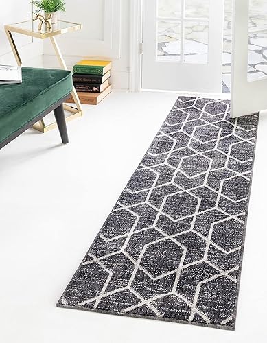 Unique Loom Eco Trellis Collection - Alfombra de área Mondo (Runner 2 pies 0 pulgadas x 8 pies 0 pulgadas, gris carbónmarfil)