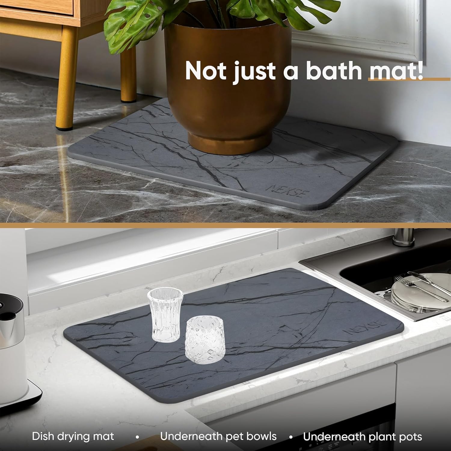 Large Stone Bath Mat for Bathroom (15.3" x 23.6") | Non Slip Super Absorbent Quick Dry Diatomaceous Earth Bath Mat | Diatomite Stone Bath Shower Mat | Drying Mat for Kitchen Counter | Gray (Large)